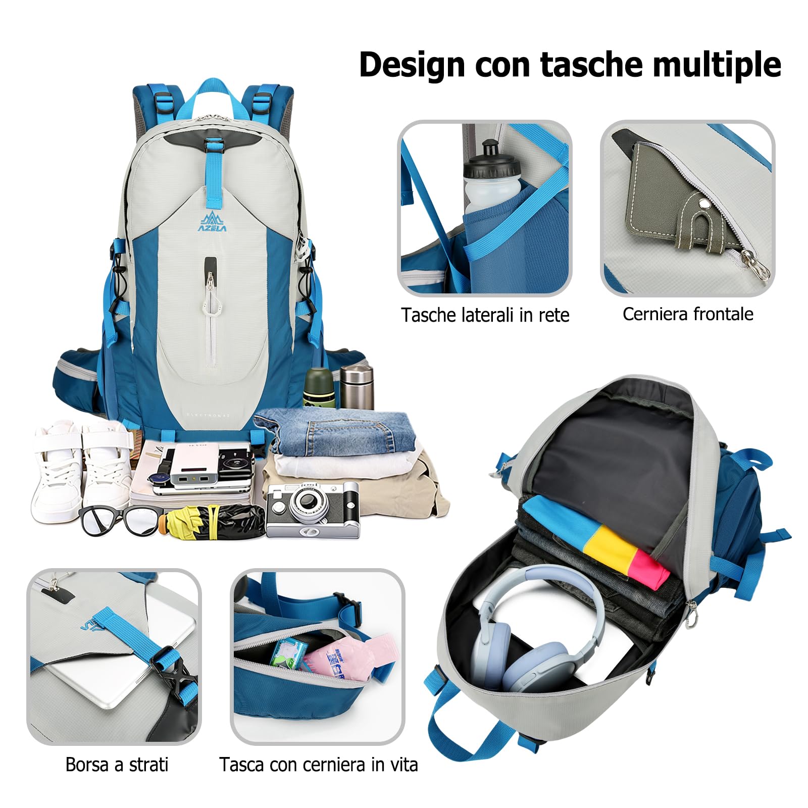 40L Zaino da Trekking Zaino Impermeabile Grande Zaini Leggero Hiking Nylon Campeggio Backpack per Donna Uomo Viaggio Sport Verde Scuro