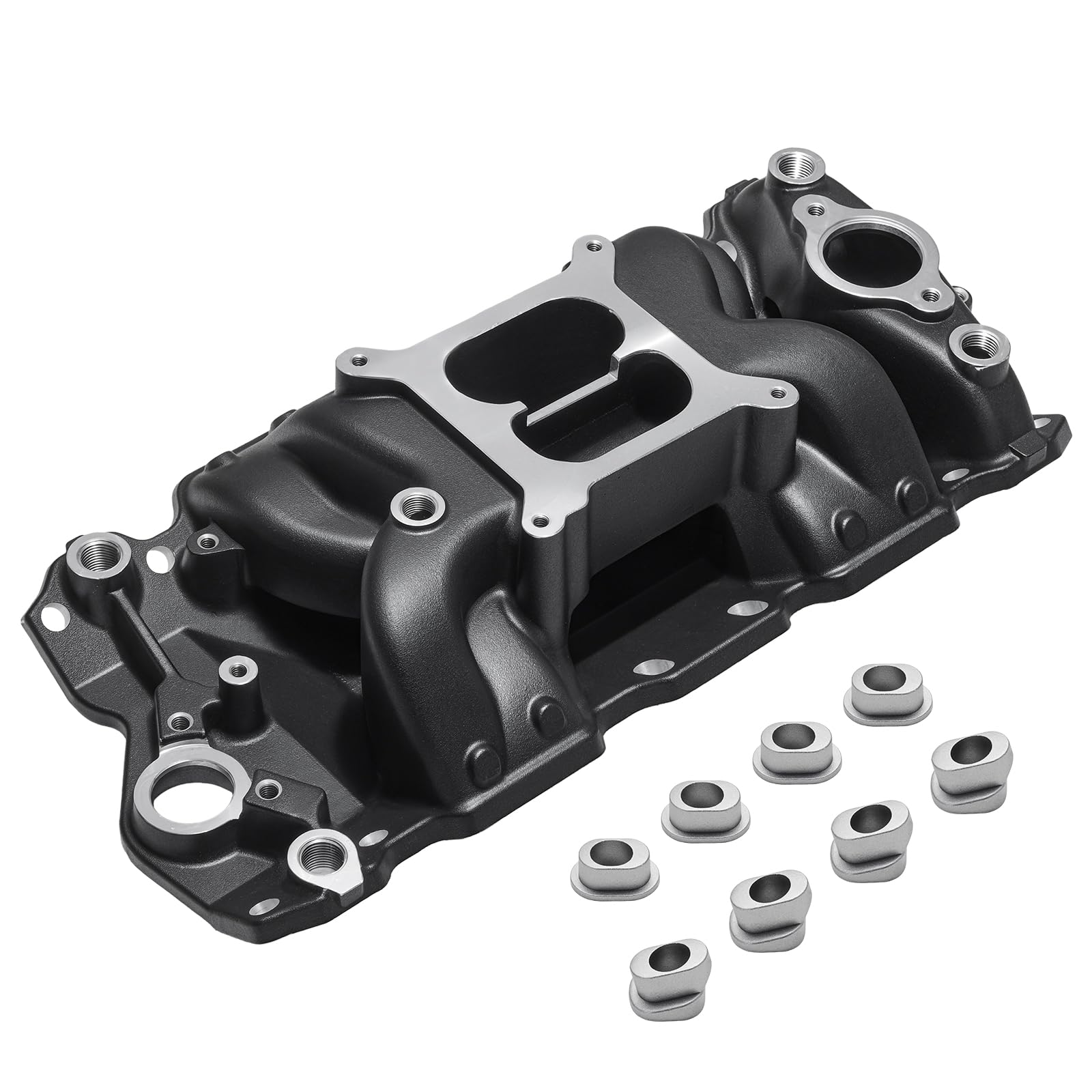 2026 7501 Intake Manifold Aluminum Performance Dual Plane Air-Gap Compatible with Chevy Small Block SBC 1955-86 262 265 267 283 302 305 307 327 350 400 V8 Engine, Black