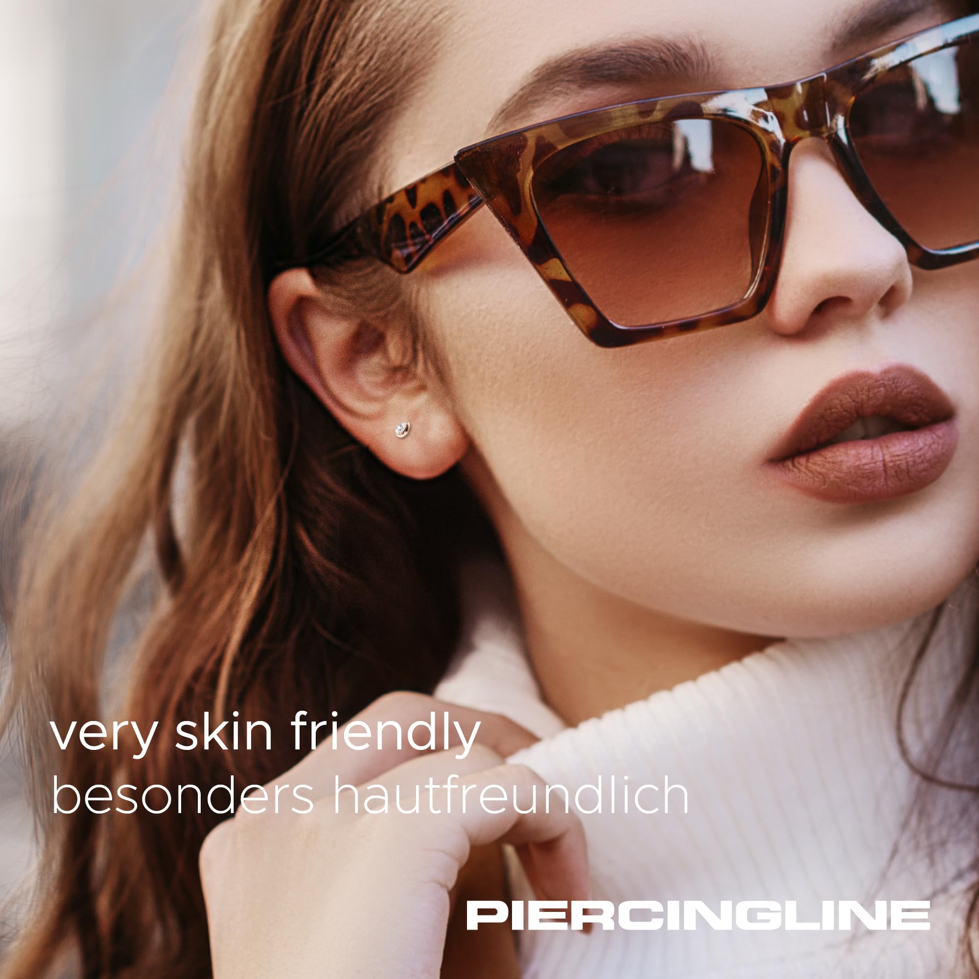 PIERCINGLINE 14 Karat Gold Labret Ohr-Piercing mit Push Fit MOISSANIT-TROPFEN
