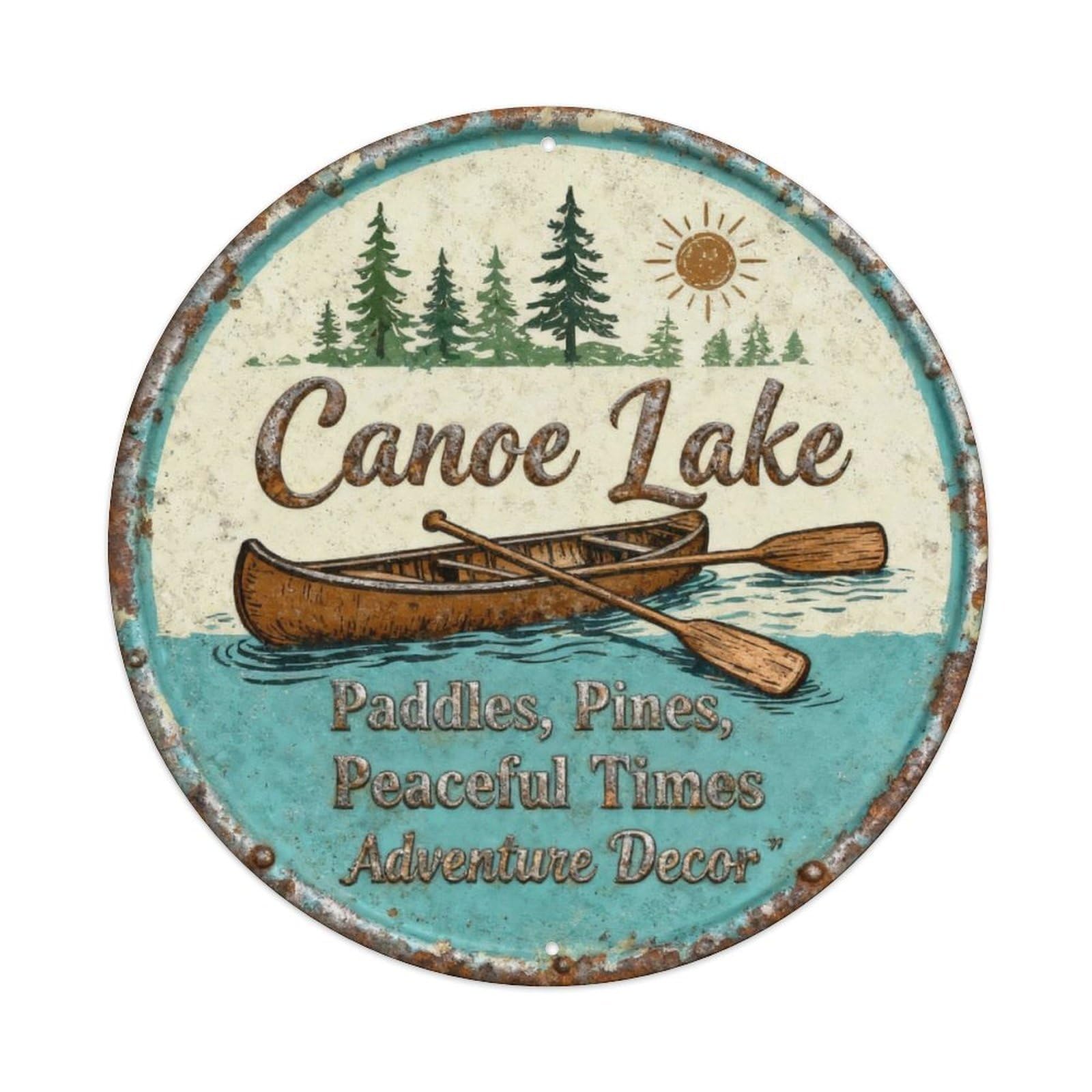 Canoe Lake Cabin Adventure Decor Metal Tin Sign Plaque