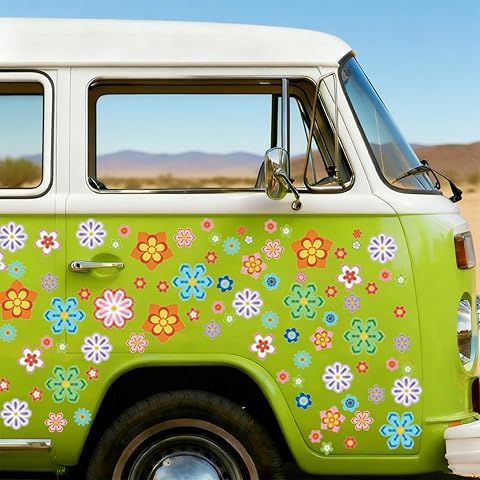 CUTHOLLOW 16 Sheets Flower Static Cling Car Decals Stickers Custom for Women Girl, 264 PCS Removable Fancy Cute Floral Vinyl Vehicle Sticker for Car Truck SUV Window Bumper Mirror Golf Decoration