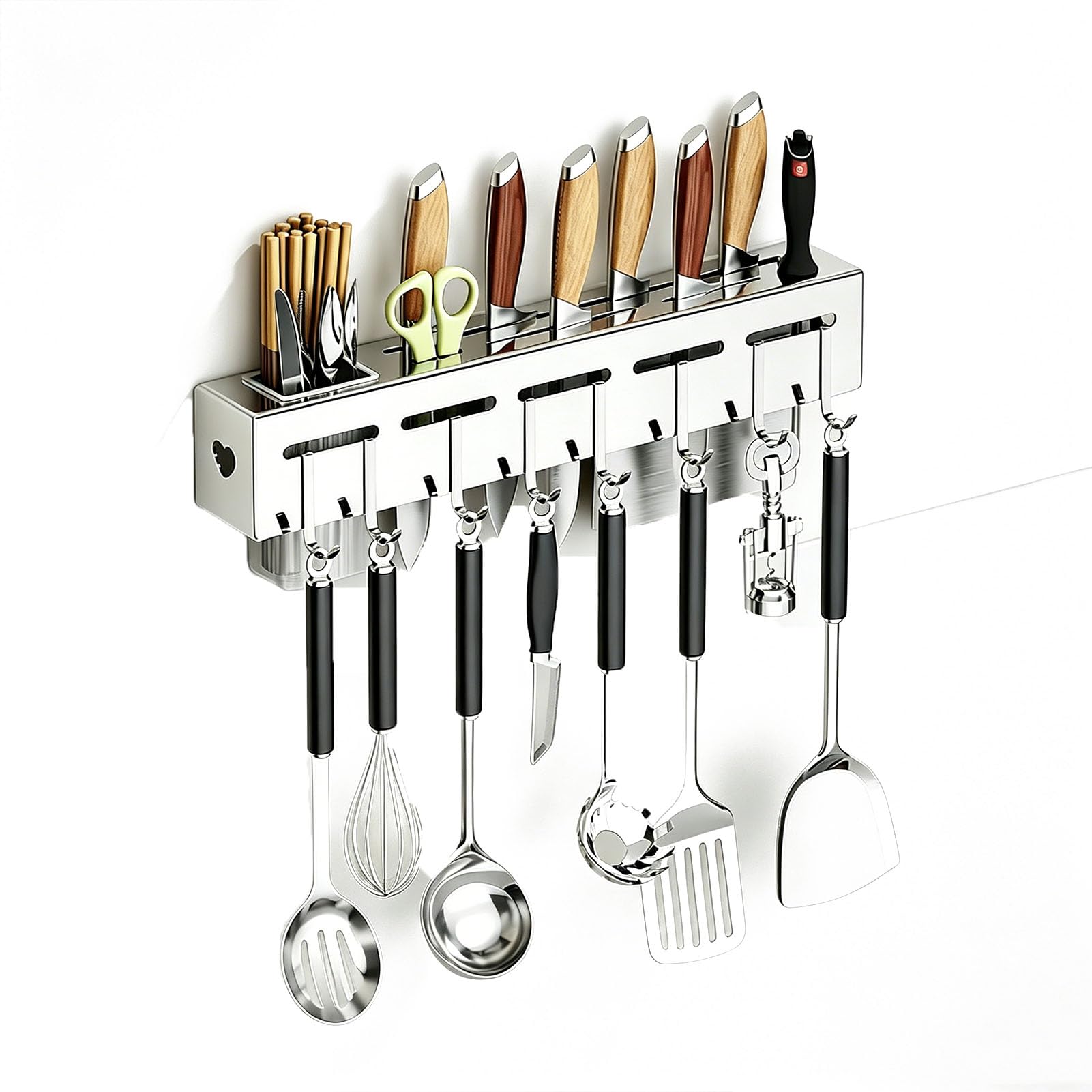 TBATM Kitchen Corner Wall Organizer, Multifunctional Knife Holder Storage Rack for Knives, Chopsticks and Cooking Tools,with Hooks,40cm