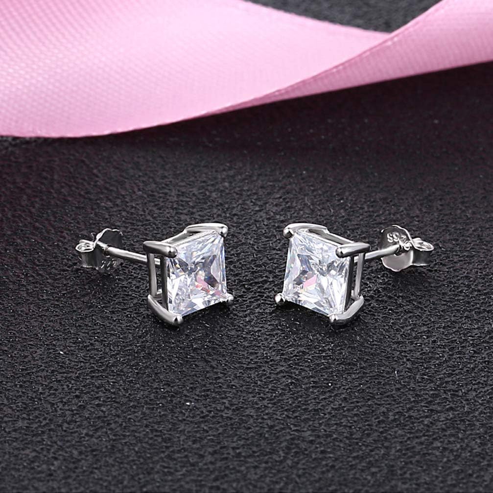 TTVOVO 925 Sterling Silver Stud Earrings Princess Cut Cubic Zirconia Sparkling Simulated CZ Diamond Earrings for Women Men Square 4 Prong Ear Studs Piercing Earrings Hypoallergenic Jewelry Gifts, 5MM - Image 5