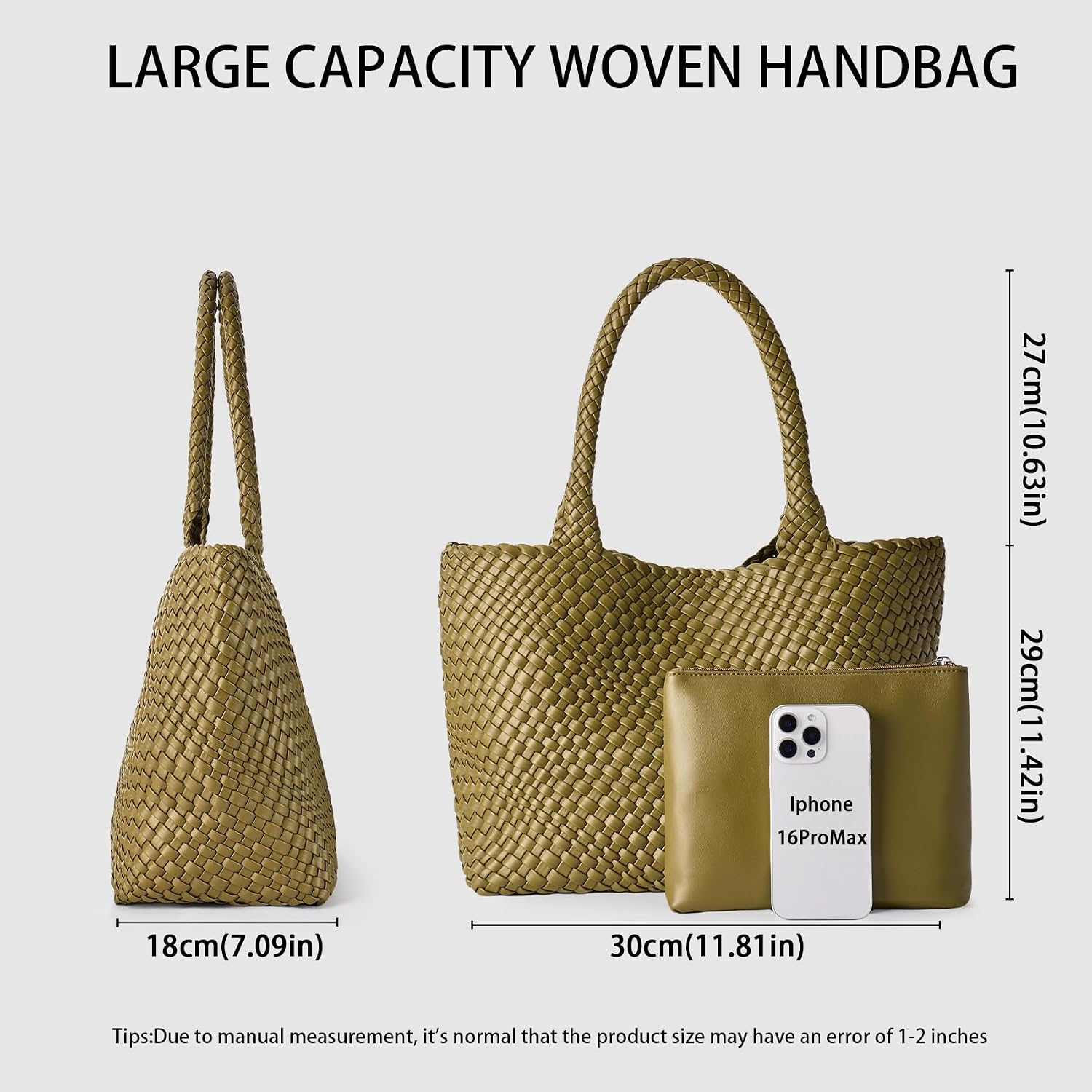 Woven Shoulder Bag for Women, Fashion Top Handle Soft Vegan Leather Shopper