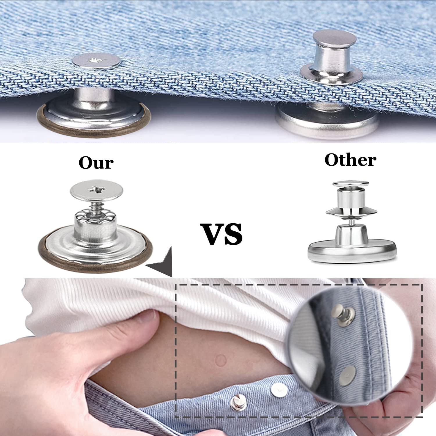 2/4 pezzi Bottoni per jeans regolabili 17 mm senza attrezzi