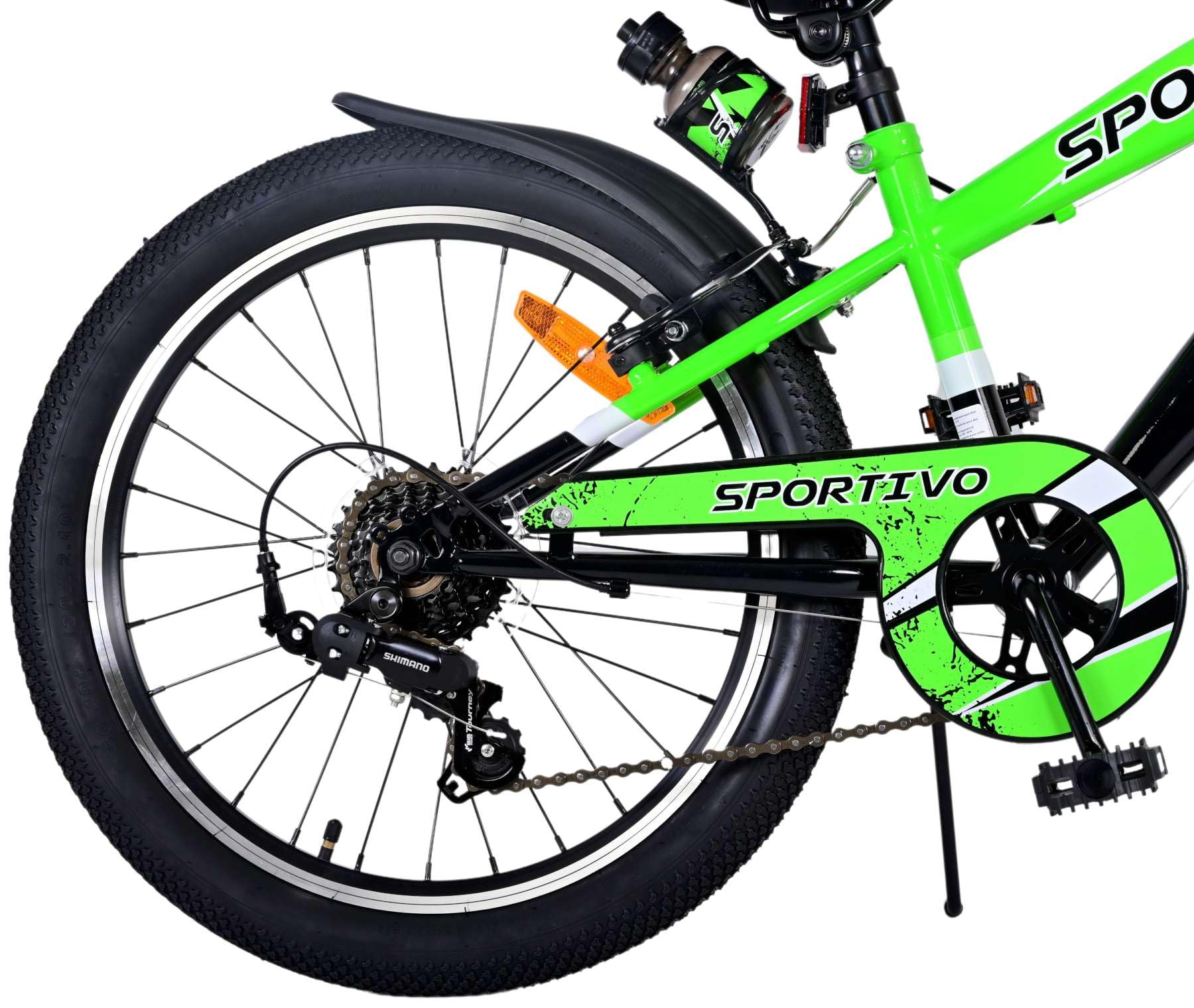 Volare Bicicletta per bambini 20 pollici per bambini 6-8 anni Sportivo verde elettrico con campanello, portabottiglie, ruote pneumatiche e 7 marce