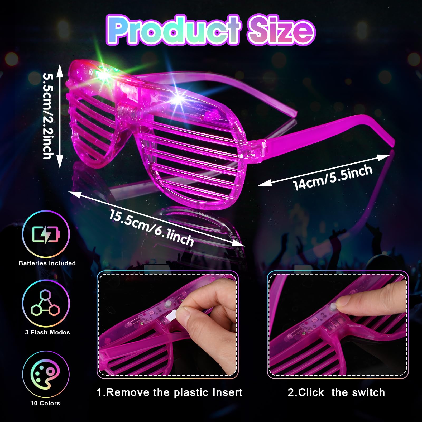 Honoson Suministros de fiesta que brillan en la oscuridad, gafas iluminadas, pulseras LED, regalo intermitente de neón para adultos