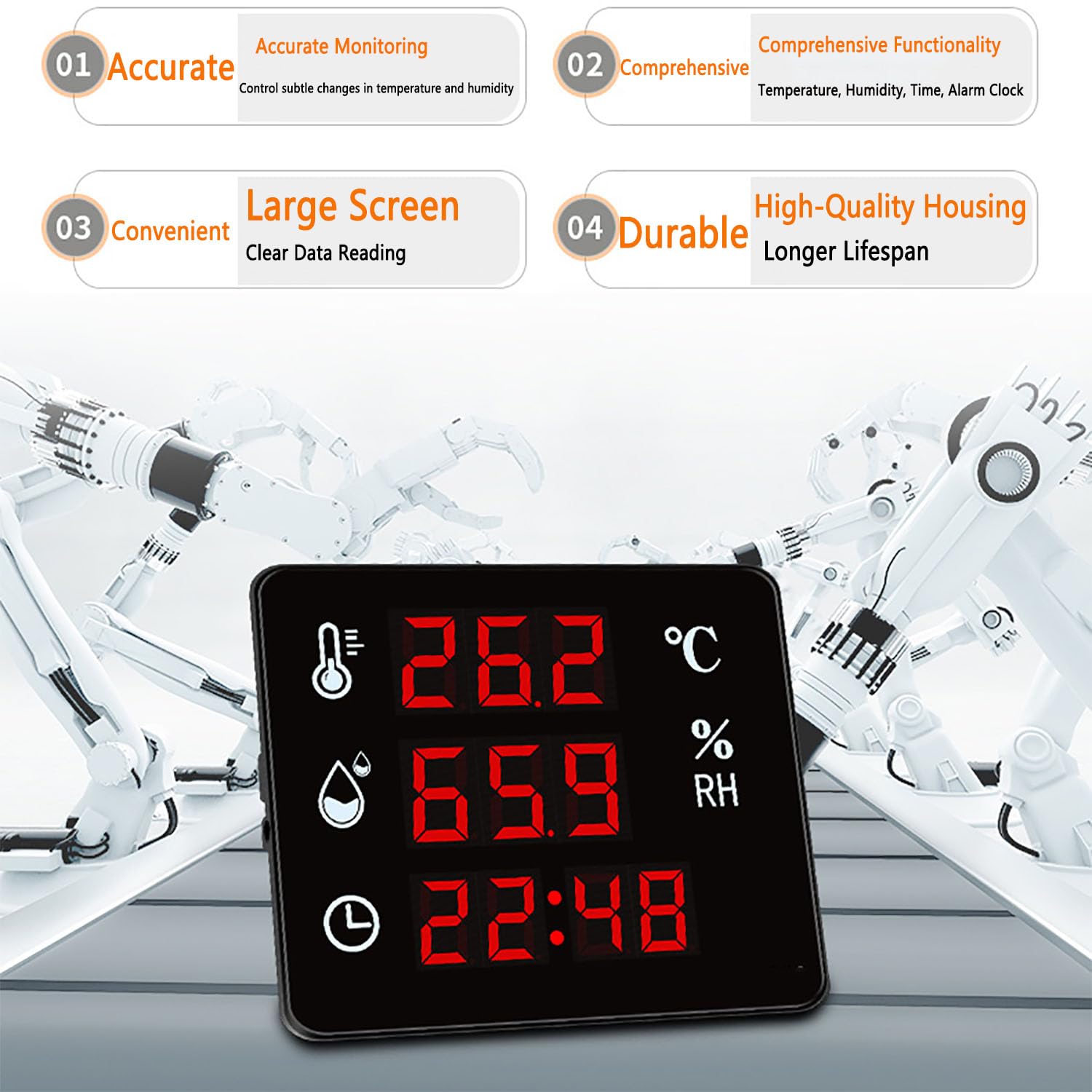 Thermomètre-hygromètre Numérique Industriel avec Grand Écran LED, Angle De Vision De 45°, Plage De Mesure De -40 À 120 °C pour Serres, Camping-Cars, Congélateurs Et Pièces