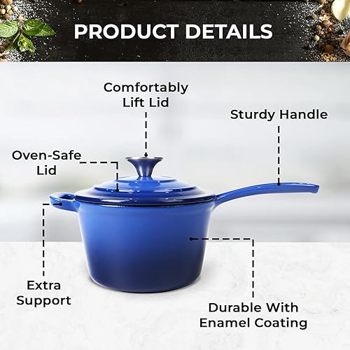 Miniatura 7 de Healthy Choices Juego de utensilios de cocina de hierro fundido esmaltado azul, regalos de cocina de Navidad para mamá, olla de horno holandés de 3