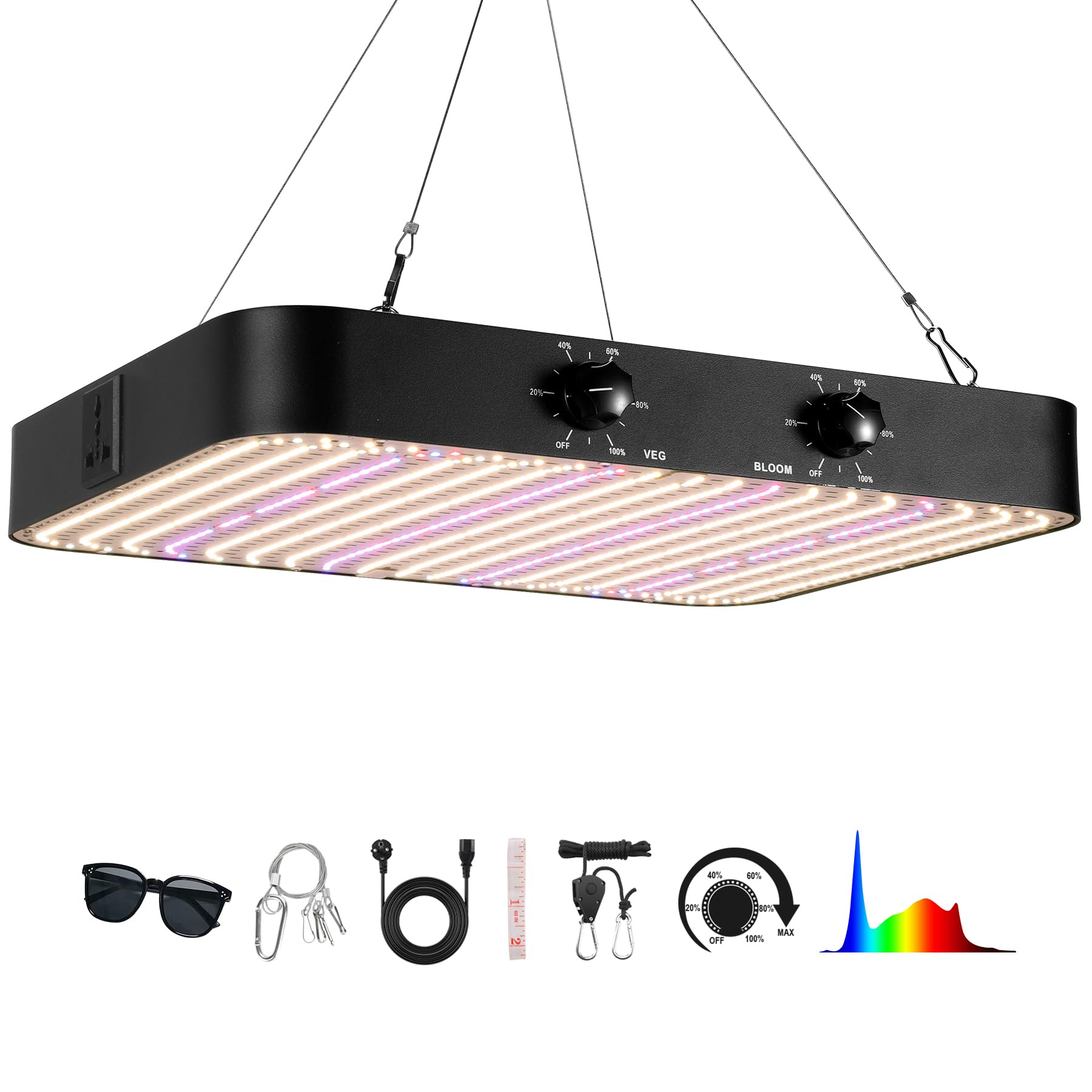 2000w Lampada per Piante, Dual Dimming VEG BLOOM Dual Mode, Lampada Coltivazione LED, con 1140 LEDs, Grow Light Spettro Completo per Grow Tent, Crescita idroponica, Verdure Fiore(Scheda Quantum)