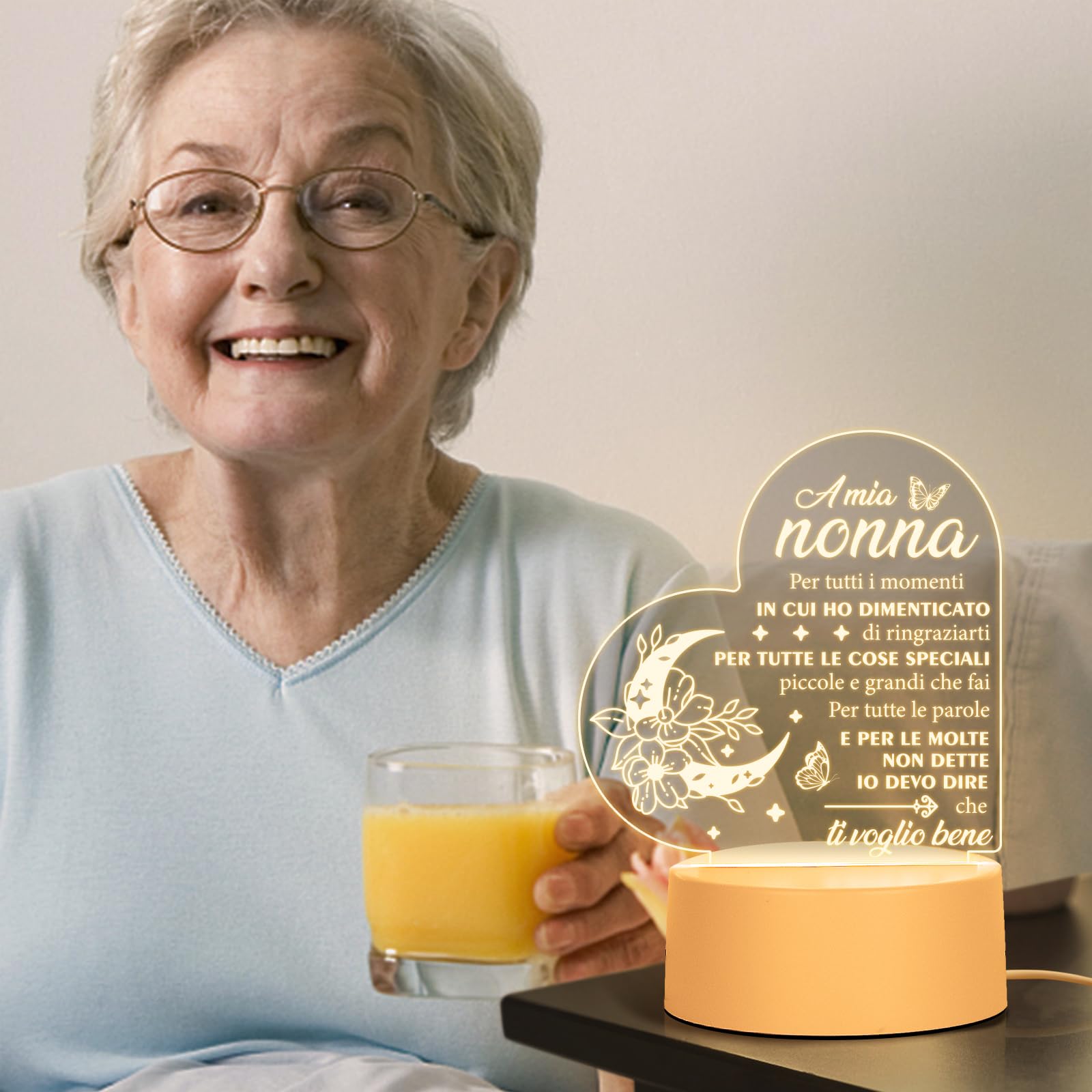Regalo Nonna, Regalo Nonna Compleanno | Idee Regali Nonna 2026, Regali Festa dei Nonni, Natale, Capodanno, Delicata Luce Notturna in Acrilico