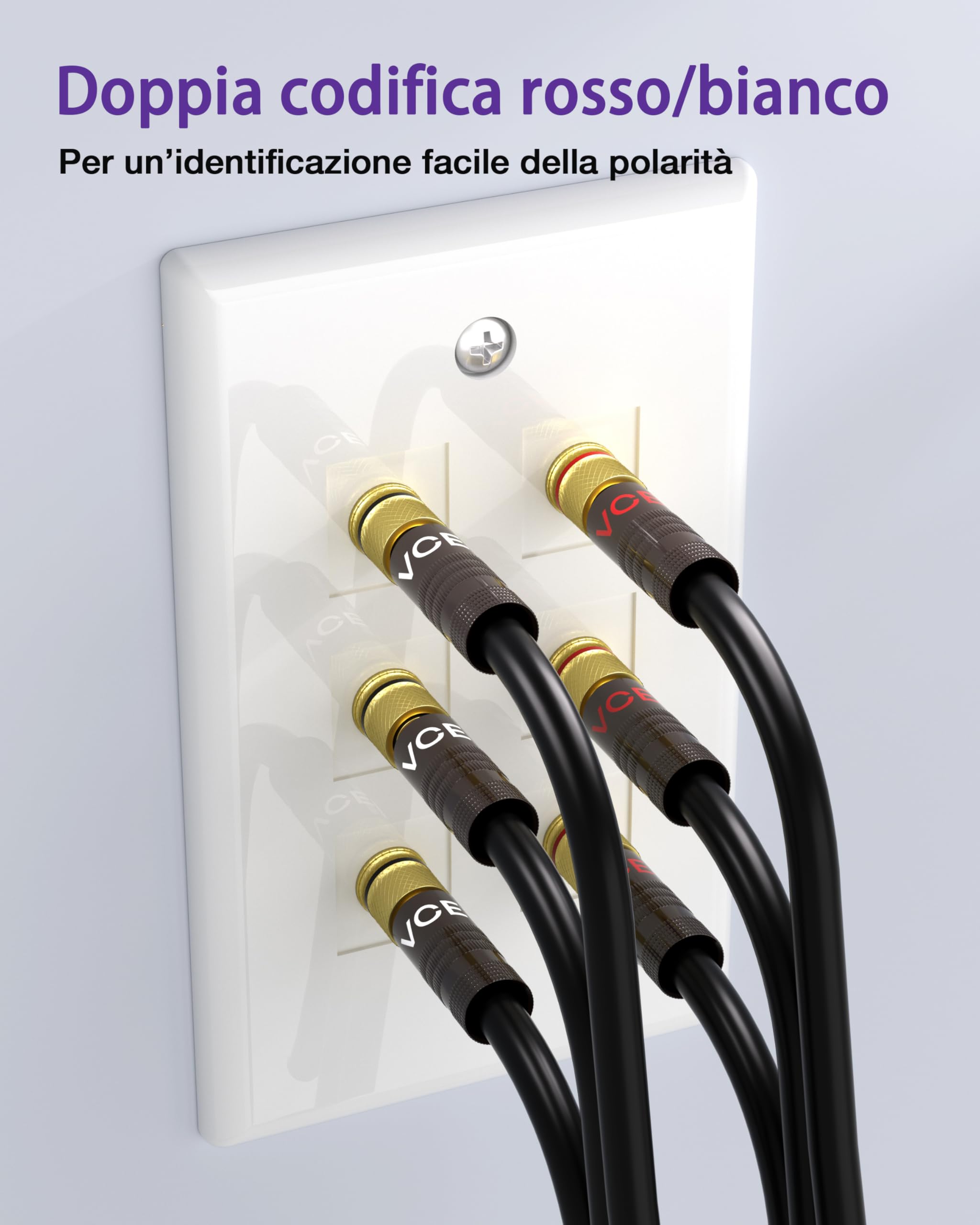 VCELINK 4mm Connettori a Banana, Placcate in oro 24K Connettori Banane Hifi a Doppia Vite per Fili da 12-18 AWG, Piastra a muro, Amplificatore, Home Theater, 4 Pezzie