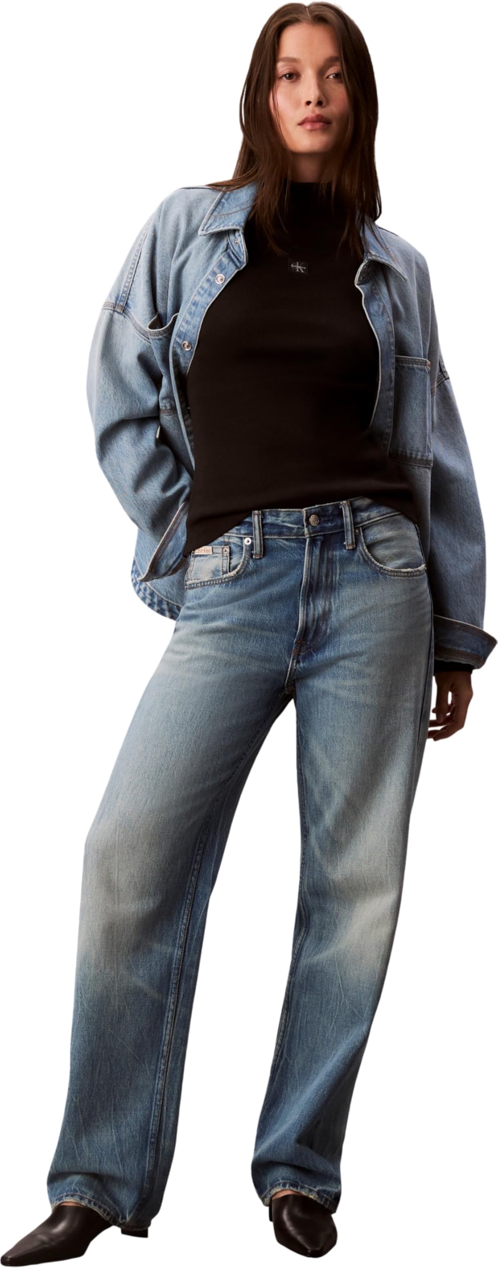 Calvin Klein LS Woven Label Turtleneck Lv047d203g Altri Top Donna (Pacco da 1)