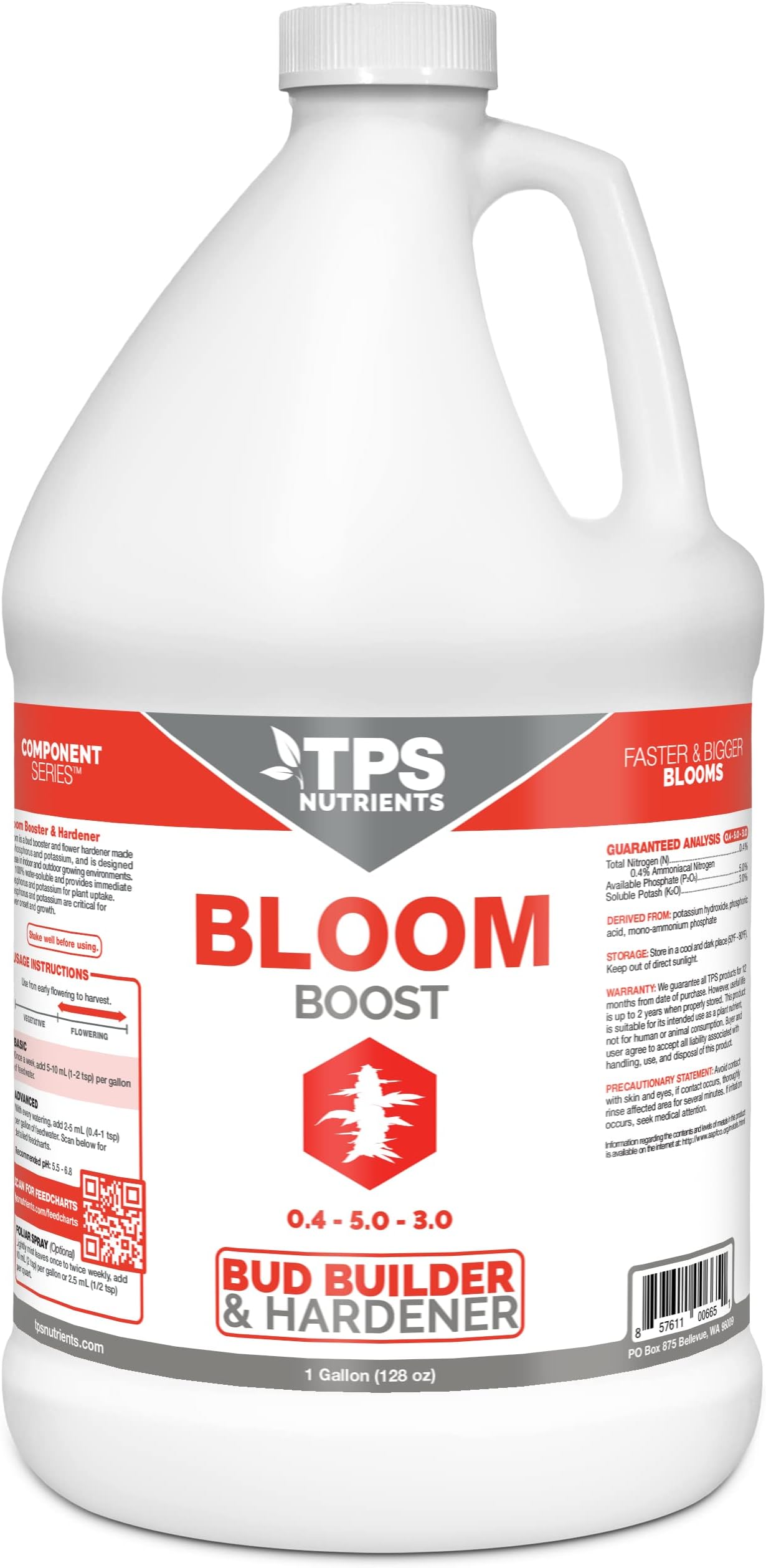 Bloom Bud Builder & Flower Hardener Plant Nutrient and Supplement, Triggers Fast Flowering by TPS Nutrients, 1 Gallon