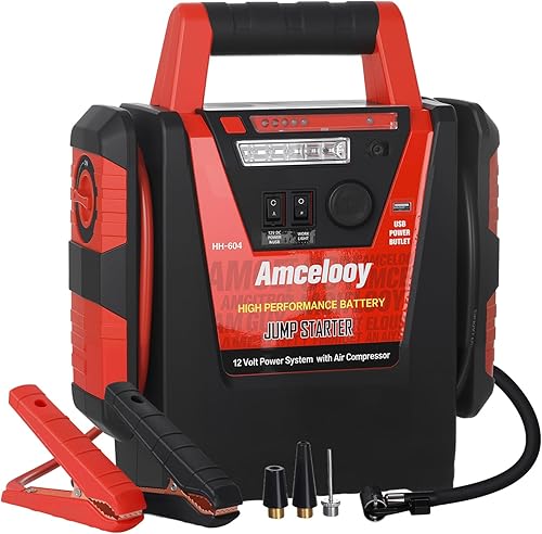 Arrancador de 2000 A con compresor de aire  Amcelooy Batería de coche Arrancador de batería de coche 260PSI Inflador de neumáticos  Arranca 8.0L