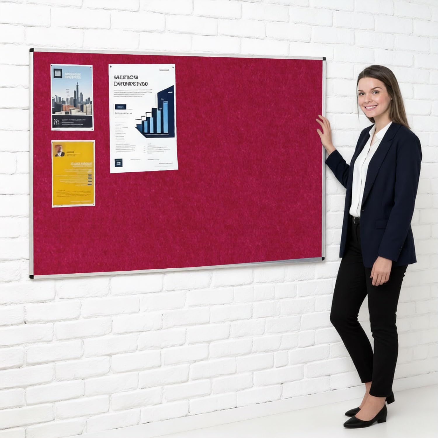 Metroplan Fire-Retardant Aluminium Frame Noticeboard, 120 x 180 cm, Raspberry Pinboard, Wall-Mounted, 12 Colour Pinboard Options - Ideal for Office, Classroom, Notice Displays