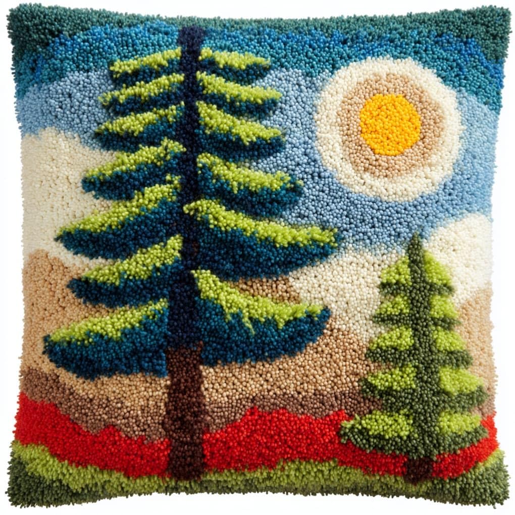 AxiangziK Latch Hook Pillow Kit,Cypress Tree 43X43Cm DIY Cushion Cover