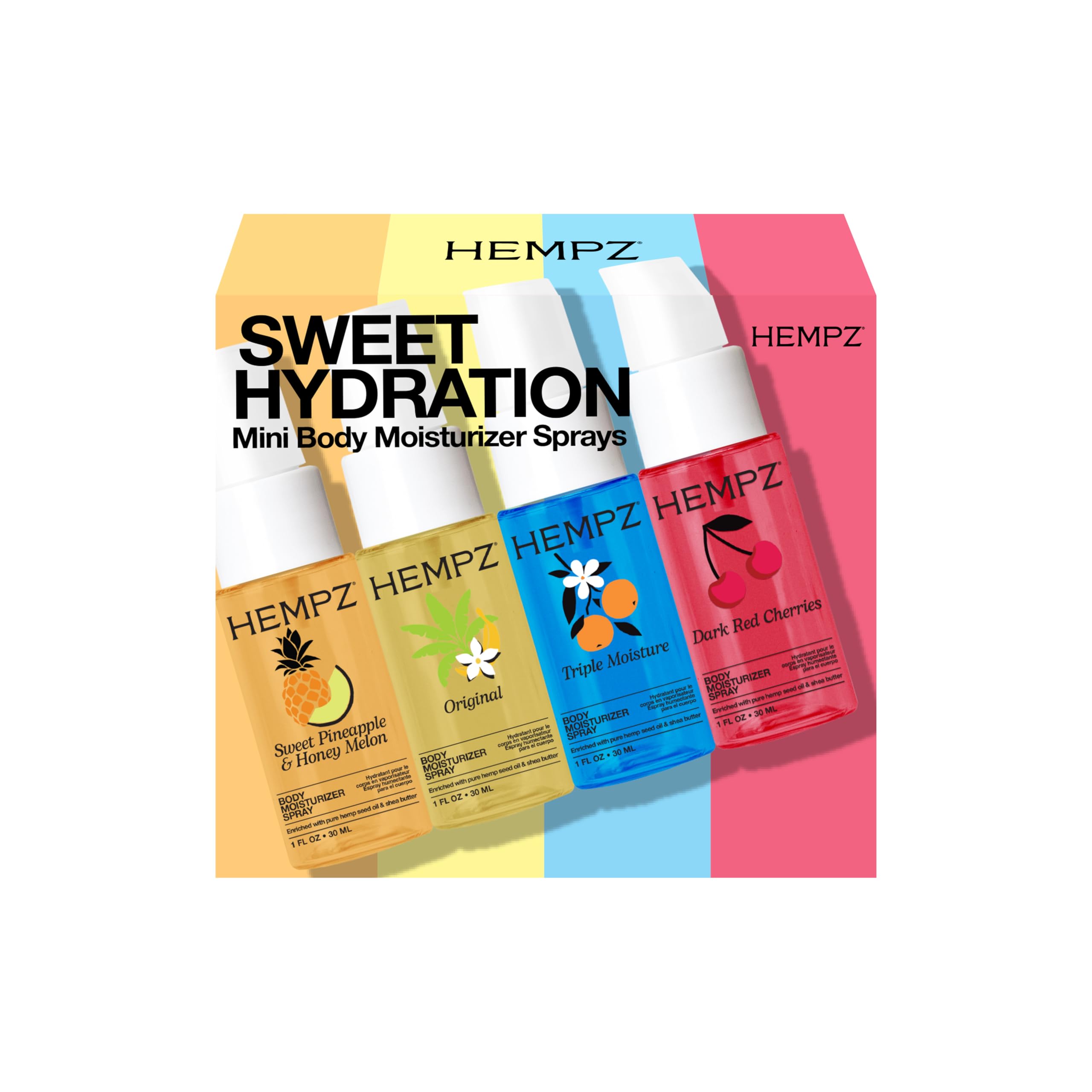 Hempz Mini Body Moisturizer Spray Set, Hydrating Mist, Travel Size Kit, Giftable, 1 oz, Variety Pack, 1 Fl Oz (Pack of 4)