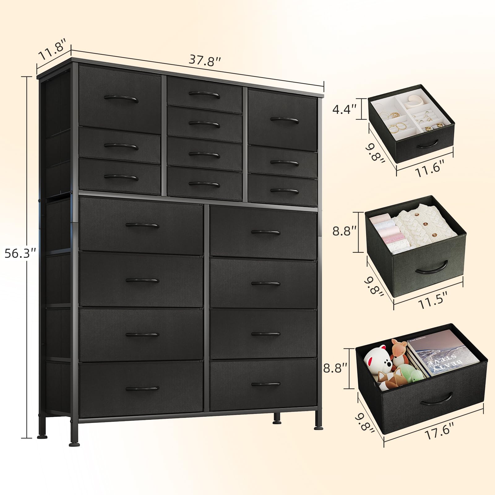 Armoire Haute Avec 18 Tiroirs – Marron Vintage – Dimensions 96x30x143 Cm – Structure En Acier – Rangement Chambre, Couloir - 2