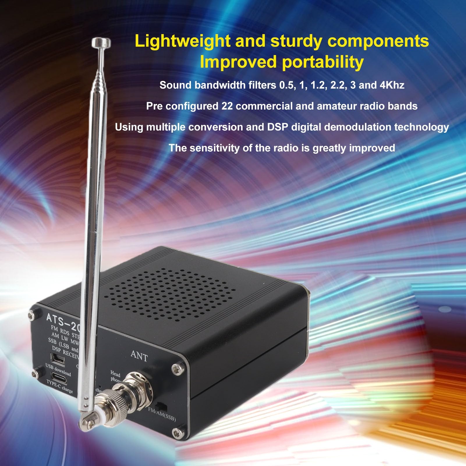 Récepteur Radio Pleine Bande ATS-20+ Si4732, Récepteur Numérique FM AM (MW et SW) SSB (LSB et USB), Bande Mondiale, Récepteur Radio Portable à Ondes Courtes avec Antenne