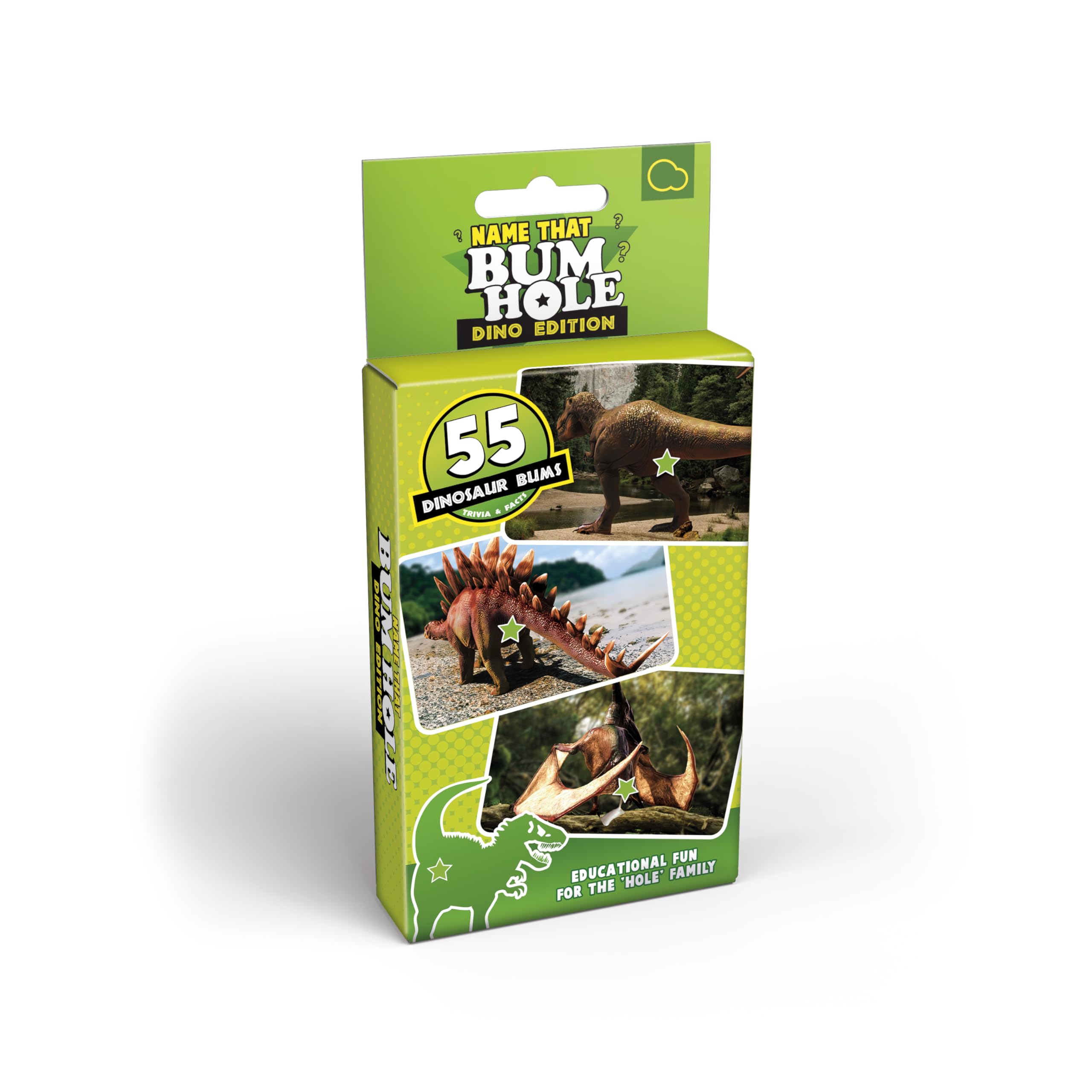 Bubblegum Stuff Name That Bumhole: Dino Edition - Guess The Dinosaurs From Their Bumholes - Animal Trivia Game - 55 Flashcards (17.5 x 8.5 cm)