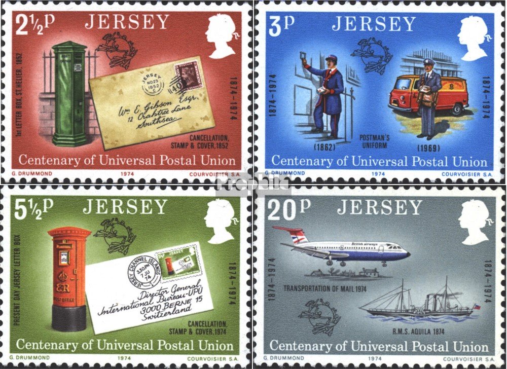 PROPHILA Briefmarken-Set GB Jersey 99-102 (komplett) – Postfrisch MNH, 1974 UPU Thema Luftfahrt