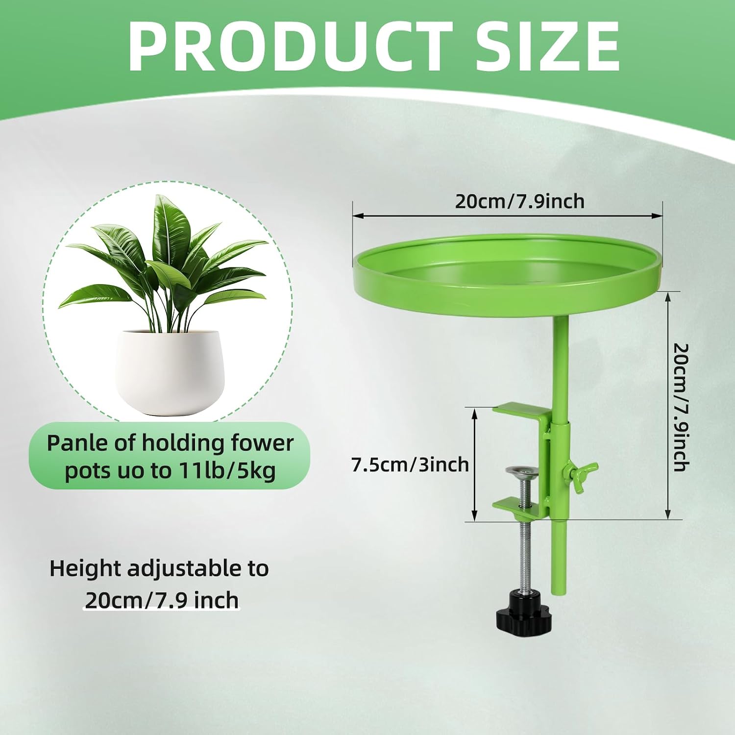 2Pack Window Plant Shelves Stand Holder 7.10inch Adjustable Windowsill Clamp Tray Round Metal Windowsill Extension Tray Window Planter Floating Shelf for Plants for Indoor Plants Home Decor, Green