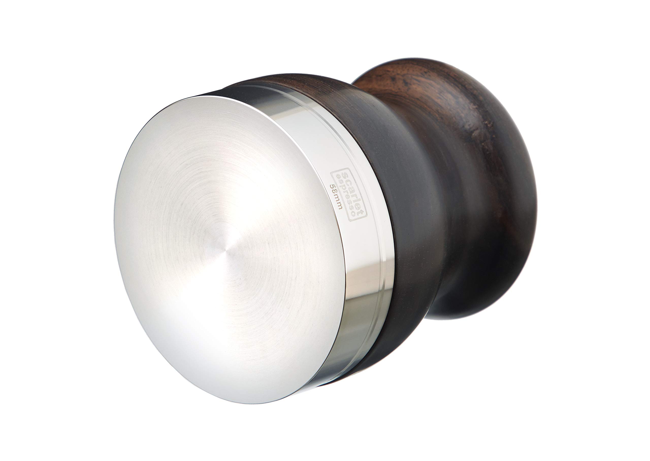 Scarlet espresso | Tamper »Comodo« per barista; con manico ergonomico in legno nobilitato a scelta e base di precisione in acciaio inox (58 mm, palissandro + vassoio Tamper)