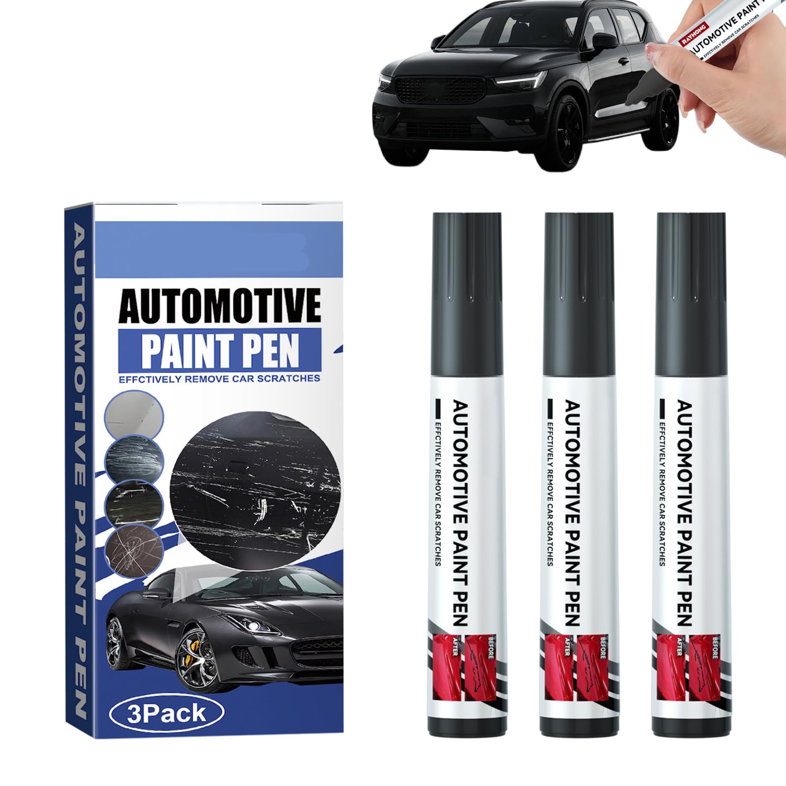 Ninnyi Black 3Pcs Touch Up Paint Pen For Cars, Car Scratch Repair Pen