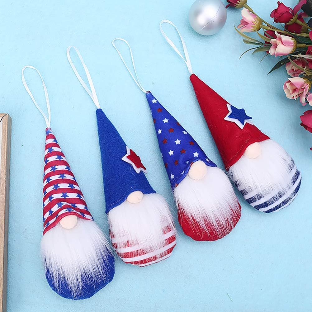 LUOZZY 8 Pcs Patriotic Independence Day Gnome Doll Decorations 4th of July Hanging Dolls Decorations for President Election Party Decorations