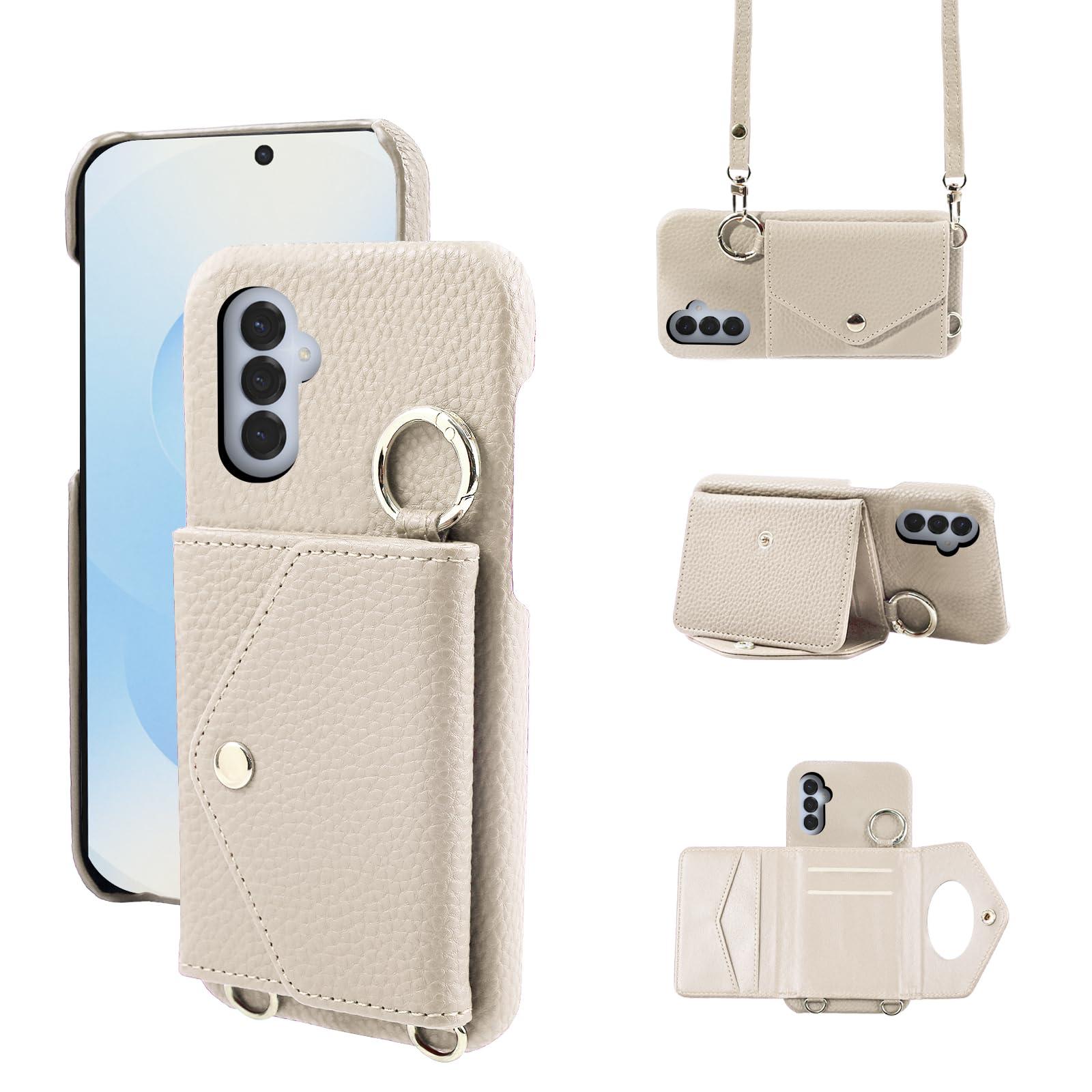 CASAFUNY Galaxy S25 ケース 手帳型 ショルダー 調節可能なショルダーストラップ 首掛け 肩掛け 斜めがけ レディース 化粧鏡 カードケース ストラップ 携帯ケース ギャラクシーS25 ケース手帳型 カード収納 SC-51F SCG31 ケース 手帳型縦置き 横置き スタンド 耐衝撃 肌感PUレザー シンプル スマホケース 軽量 携帯カバー(6.1インチ)オフホワイト
