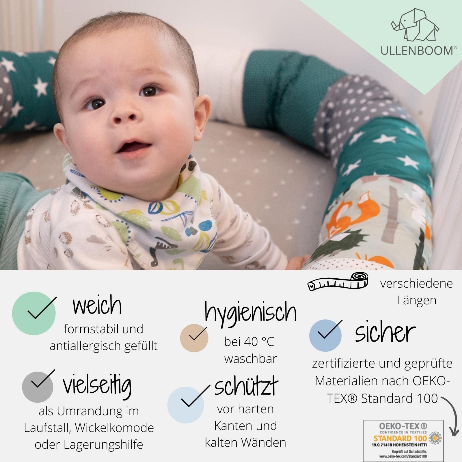 ULLENBOOM ® Baby Kuschelschlange 300x13 cm Wale (Made in EU) - Kuschelschnecke in vielen Farben und Größen, Bezug: 100% OEKO-TEX® Baumwolle, Nackenrolle, Motiv: Sterne