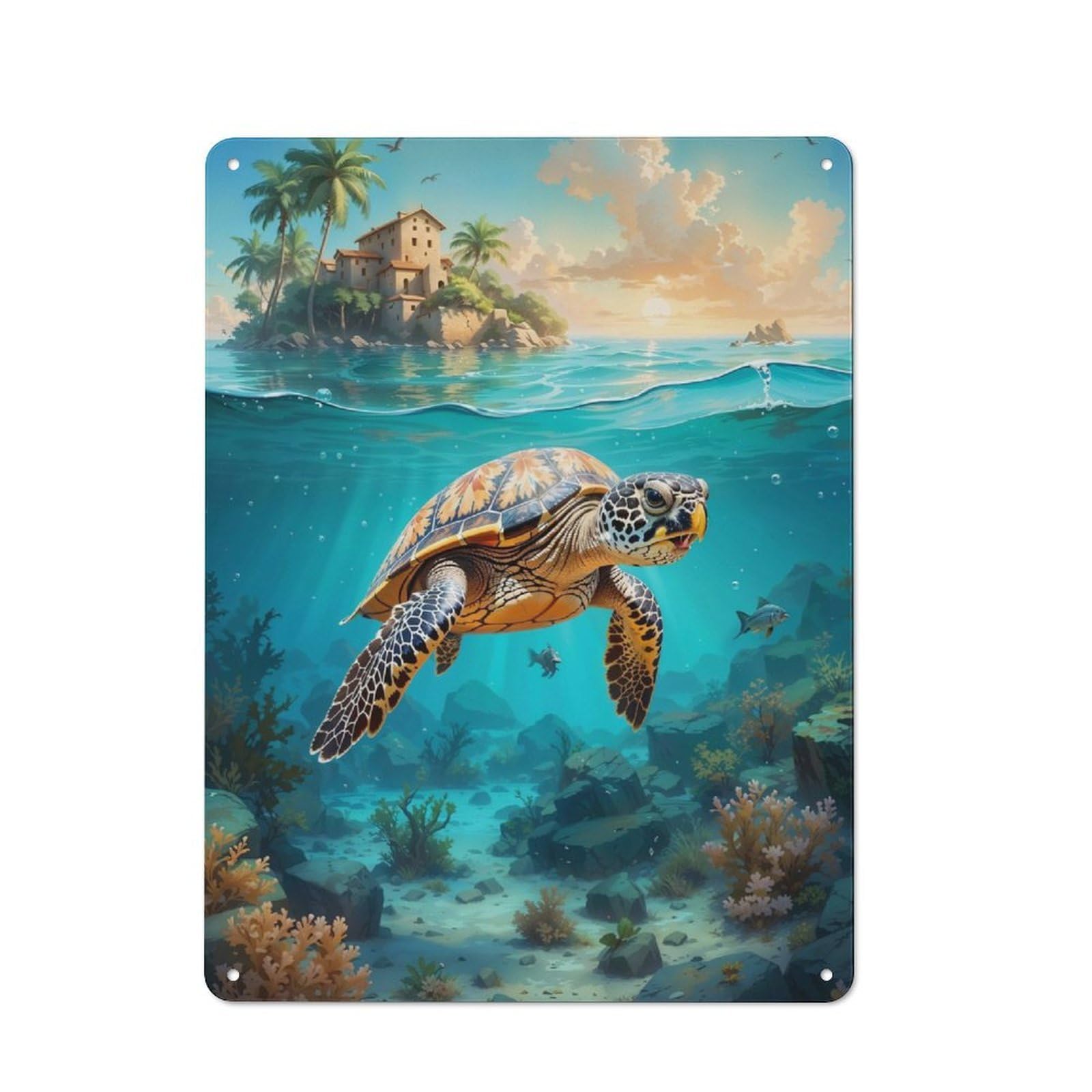 Junmoney Digital Sea Turtle Rustic Metal Sign 40X30cm For Hallway Wall, For Collectors Of Rustic Metal Wall Decor