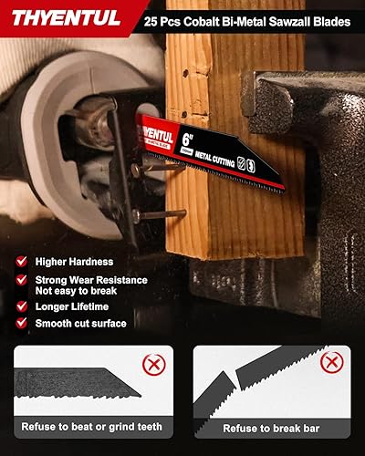 Miniatura 5 de Paquete de 25, 6 pulgadas, 1418 TPI, juego de hojas de sierra recíproca, dientes M42 con cuchillas bimetálicas de cobalto, para desmontaje