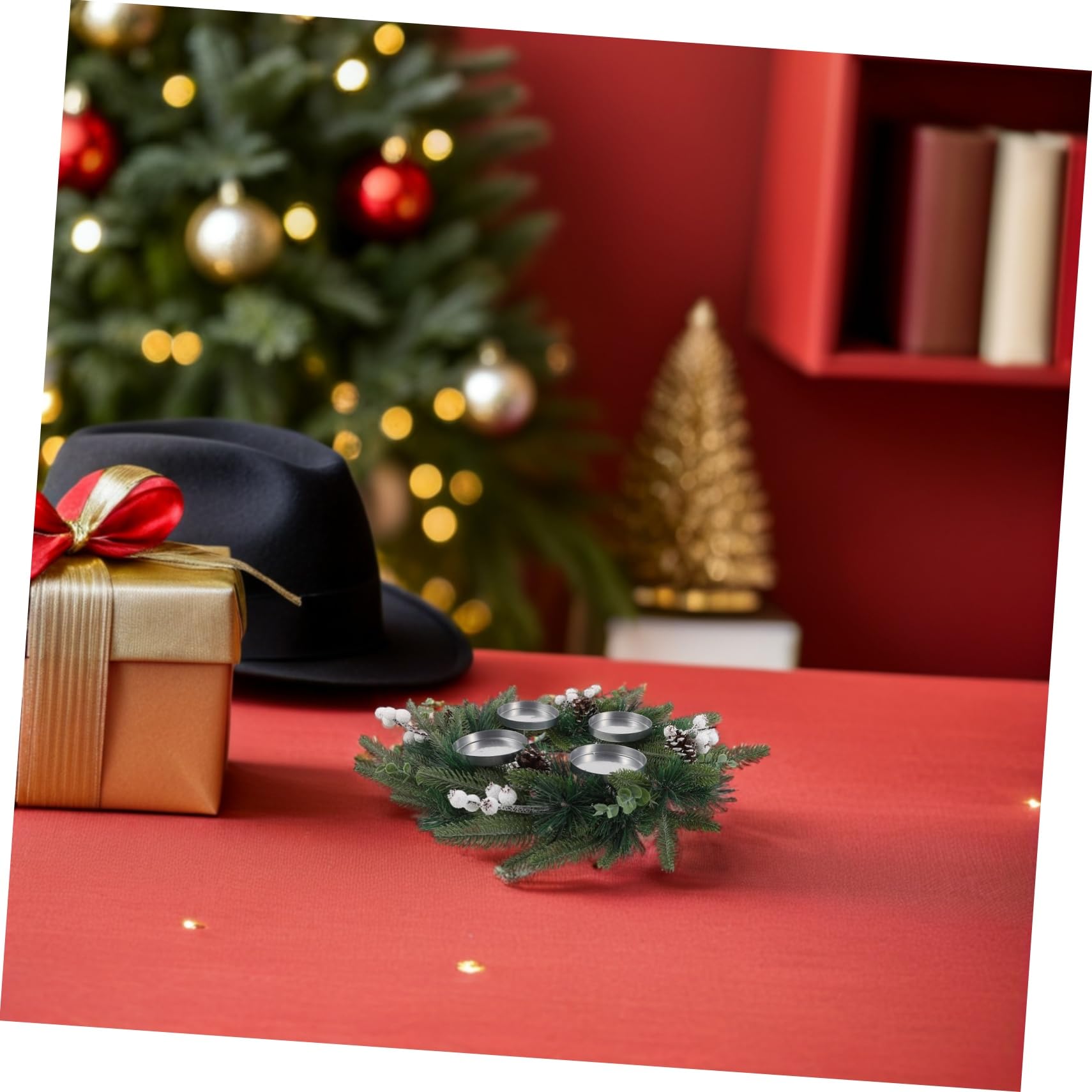 MAGICLULU Adventskranz mit Künstlichem Dekorativer Kerzenhalter mit Beeren und Zapfen Stabiles Design für Festliche Weihnachtsdekoration und Einfache Montage