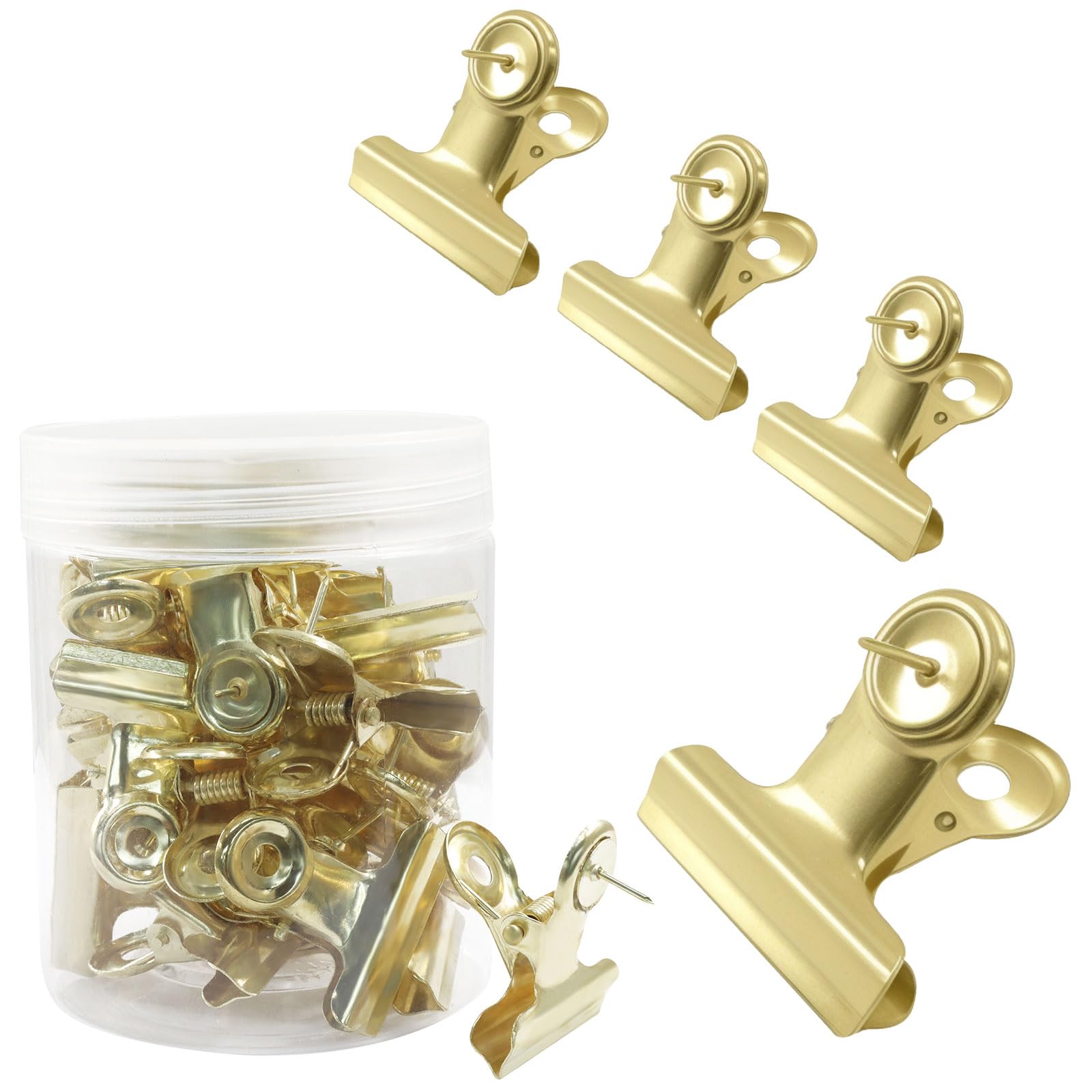 Verkelly 40 Pcs Gold Push Pin Clips - 30mm Metal Thumb Tacks with Clips for Bulletin Boards, Cork Boards, and Office Cubicle Walls
