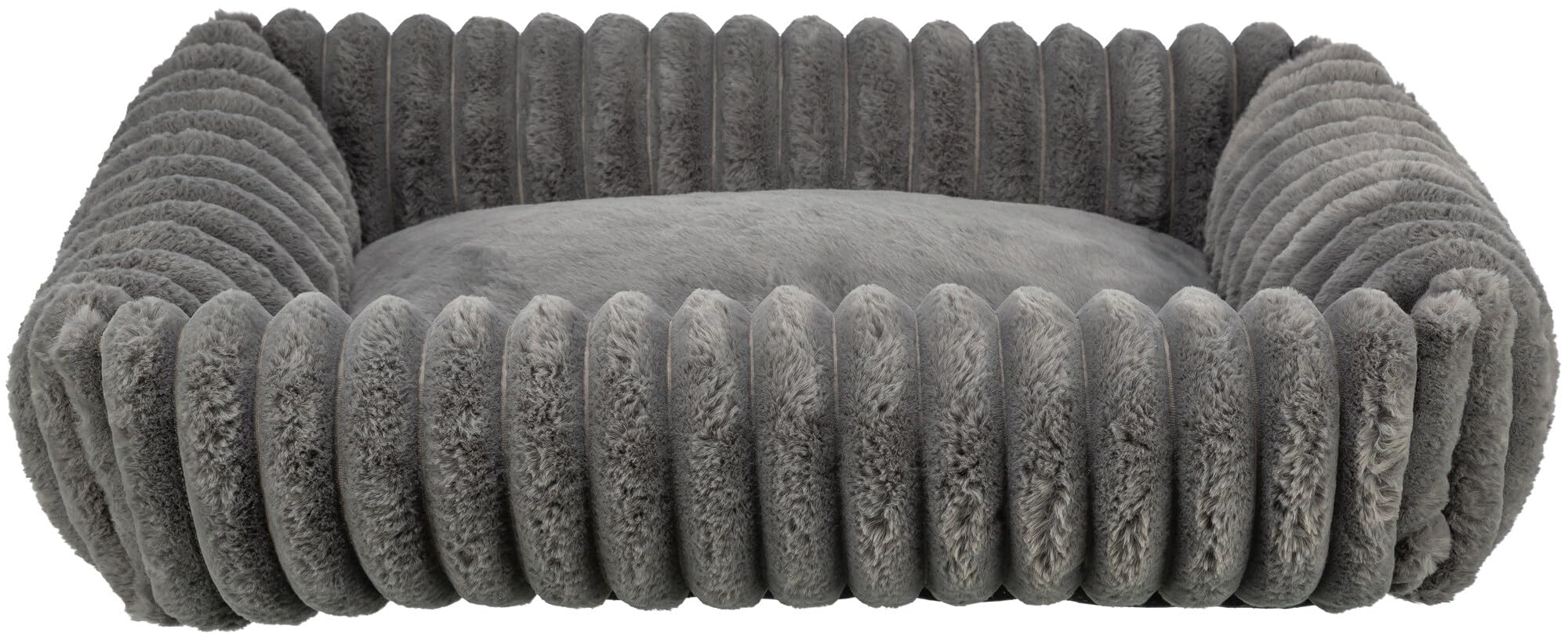 TRIXIE dog bed Lonni 15.4 x 11.0 in in grey – rectangular cuddle bed with soft cord-look plush, dog basket for large dogs, fixed cushion, non-slip bottom – soft & washable – 374022