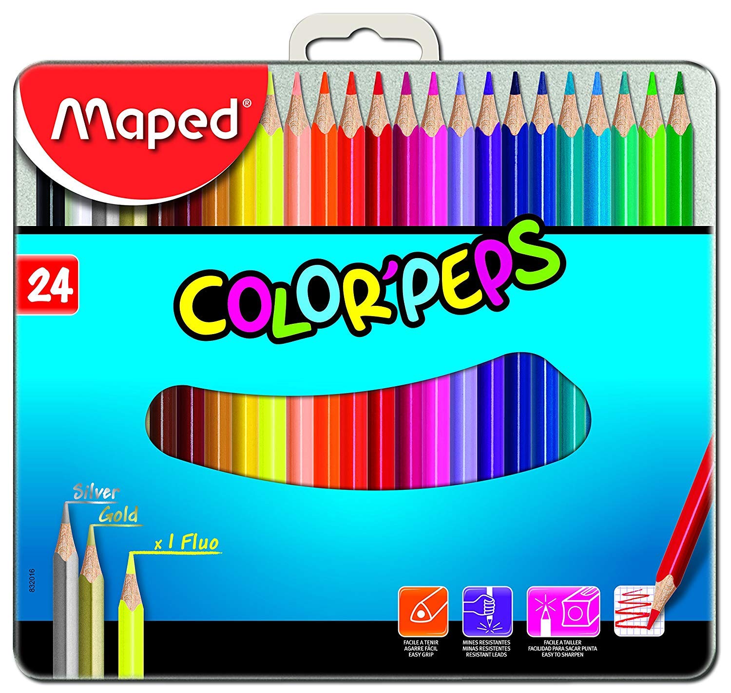 Maped Color Peps Color Pencil Set - Pack fo 24 Metal Box (Multicolor)