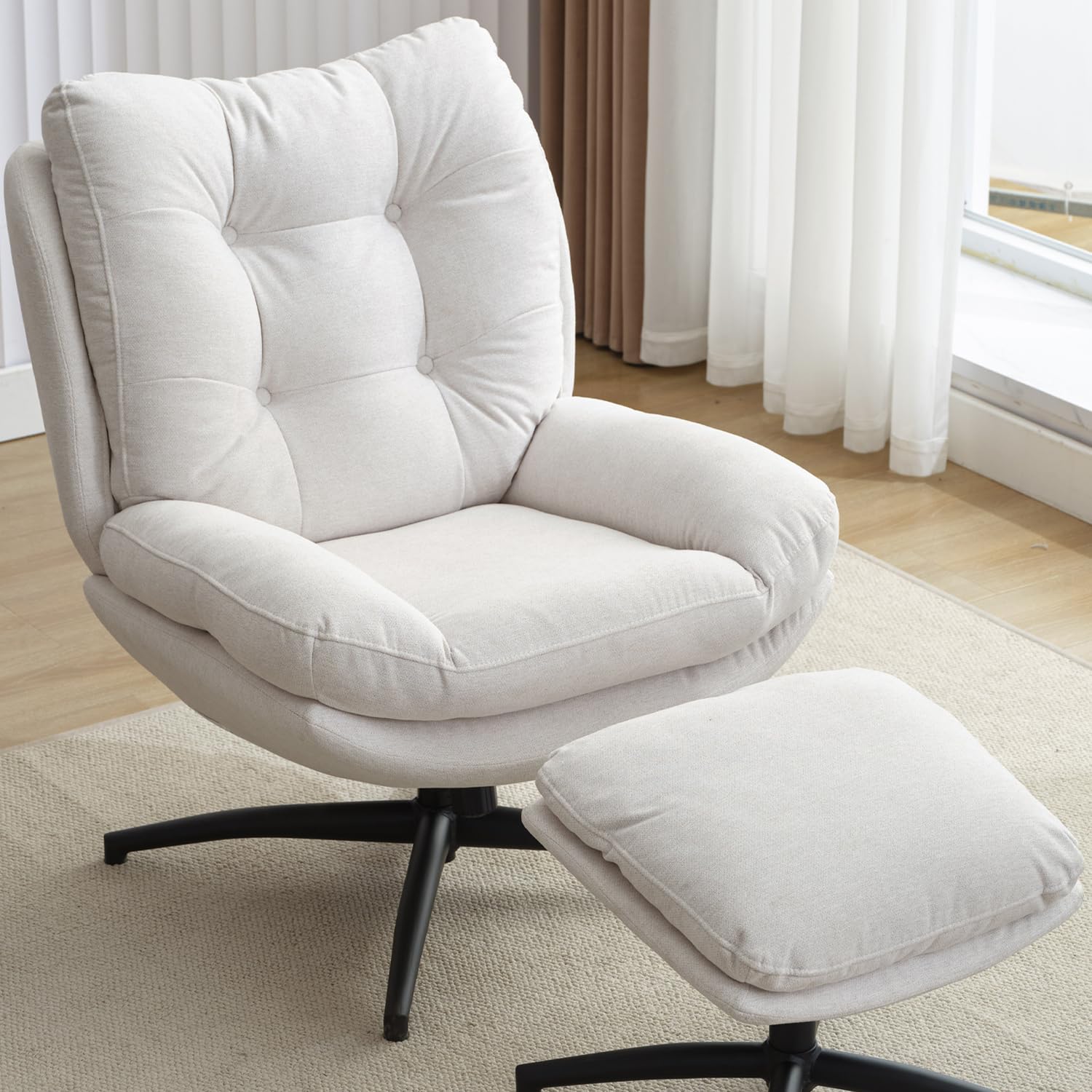 Swivel Accent Chair With Ottoman - 360° Swivel, Tilting Back, High Back Support, Chenille Fabric - Modern Lounge Chair (Grey)