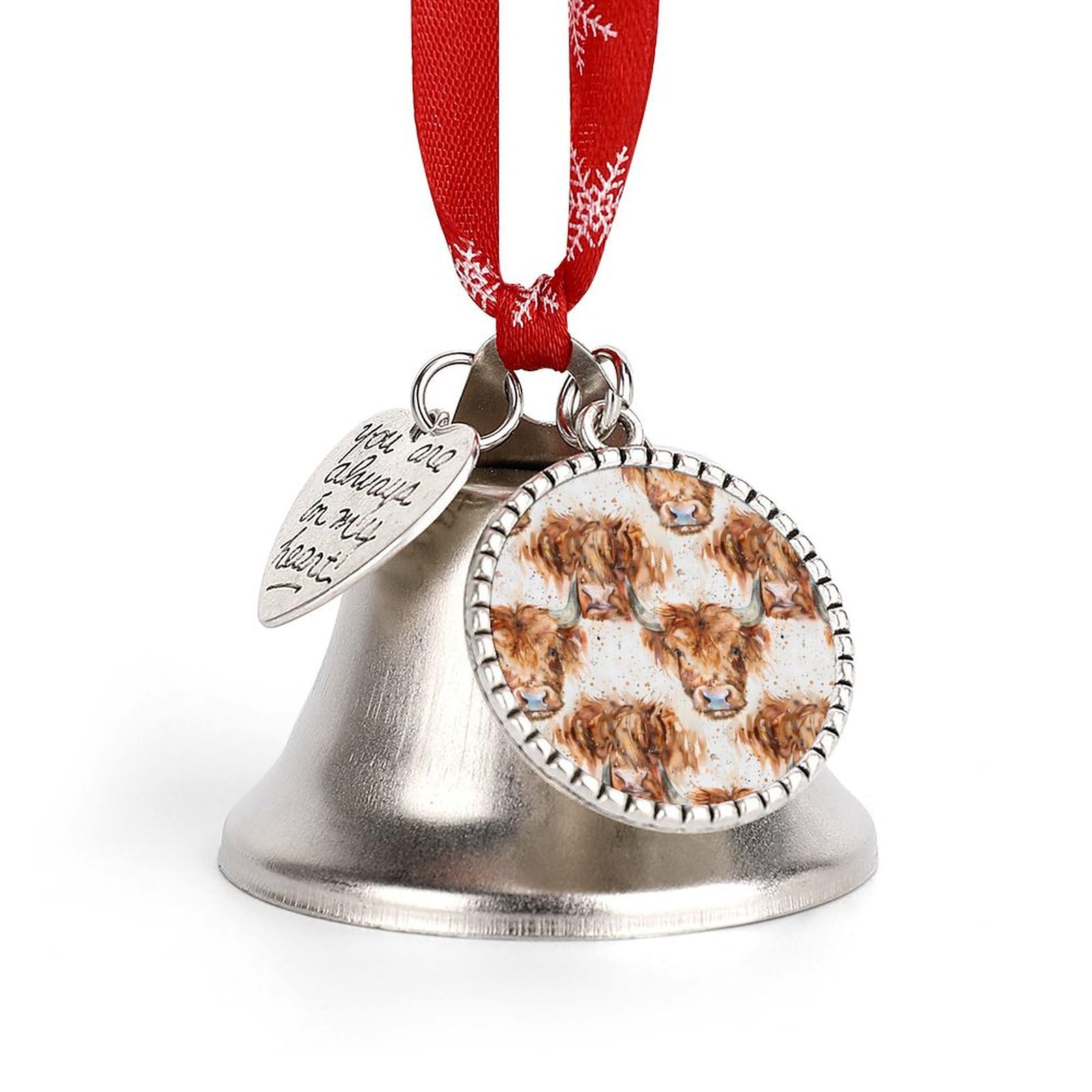 Watercolor Highland Cow Funny Christmas Bell Ornament Cute Xmas Tree Hanging Pendant Decoration for Holidays Party