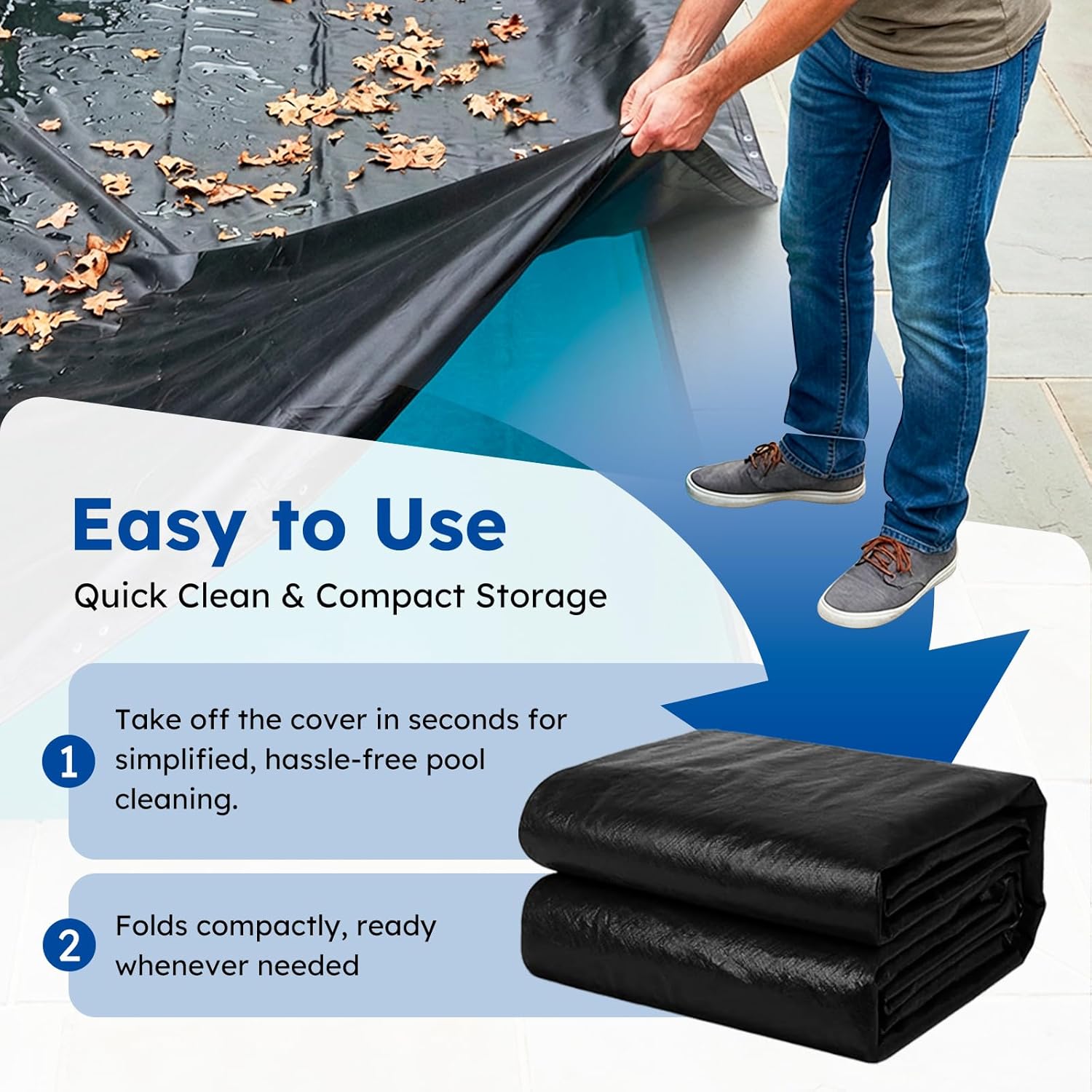 MR. COVER 25FT×45FT Rectangle Pool Cover, Solar Covers for Above Ground Pools, Summer Pool Cover Protector with Cover Accessories, Round Hot Tub Cover Ideal for Waterproof and Dustproof (Black)