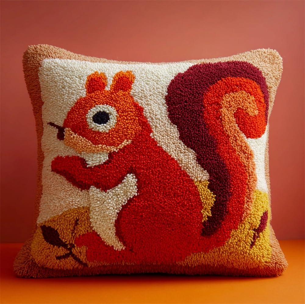 Kitphoenix Squirrel Latch Hook Kits Diy Throw Pillow Cover