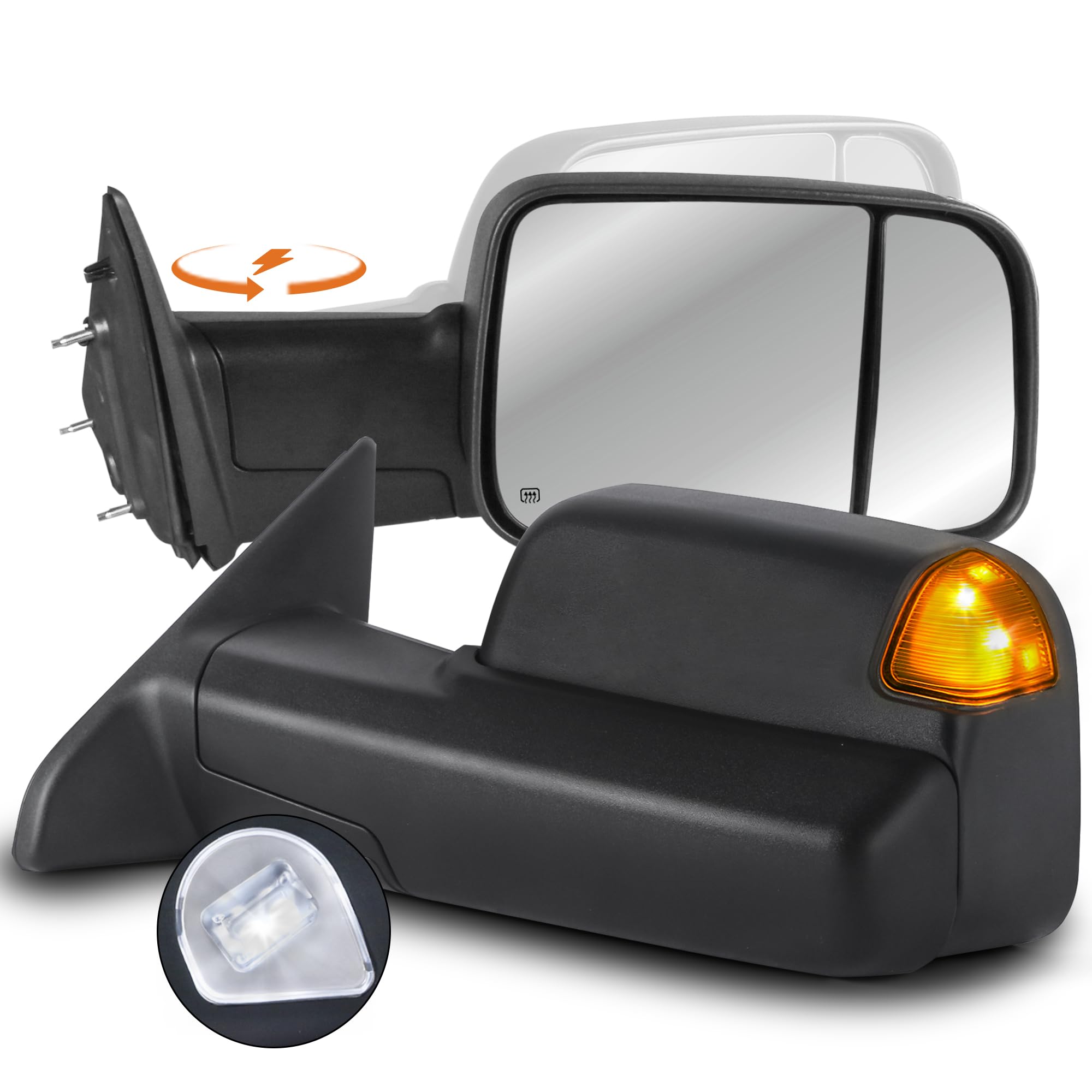 KUIPERAUTO Pair Black Power Heated Towing Mirrors