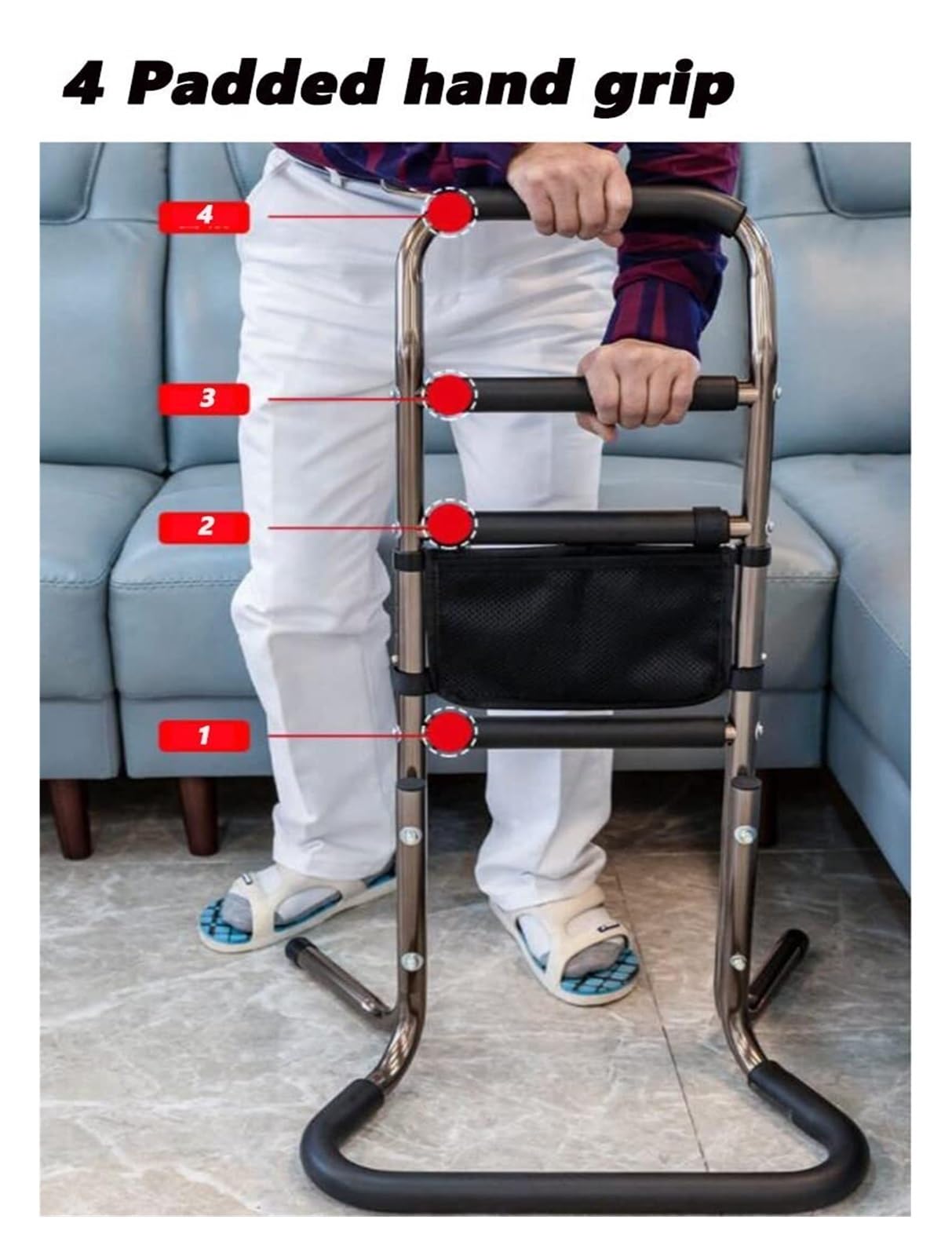 Assistente per anziani, supporto regolabile per sedersi a stare in piedi, con guide per letto e impugnature in schiuma, supporto leggero per la mobilità per sedia, divano, letto, WC