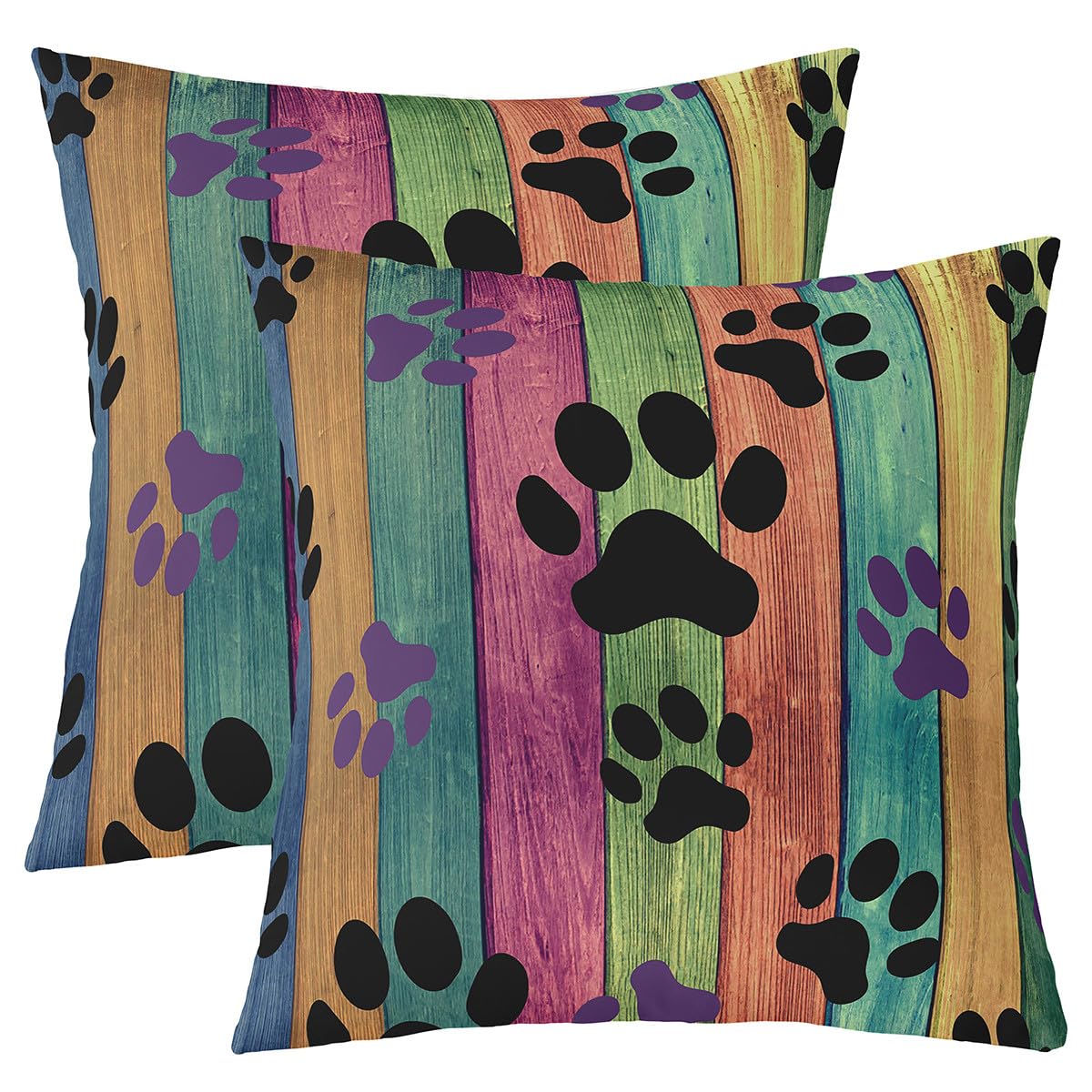 Kids Dog Footprints Throw Pillow Covers 20"x20" Set of 2 Soft Cute Dog Print Pillow Cases Cushion Covers for Bedroom Decor Kawaii Puppy Dog Decorative