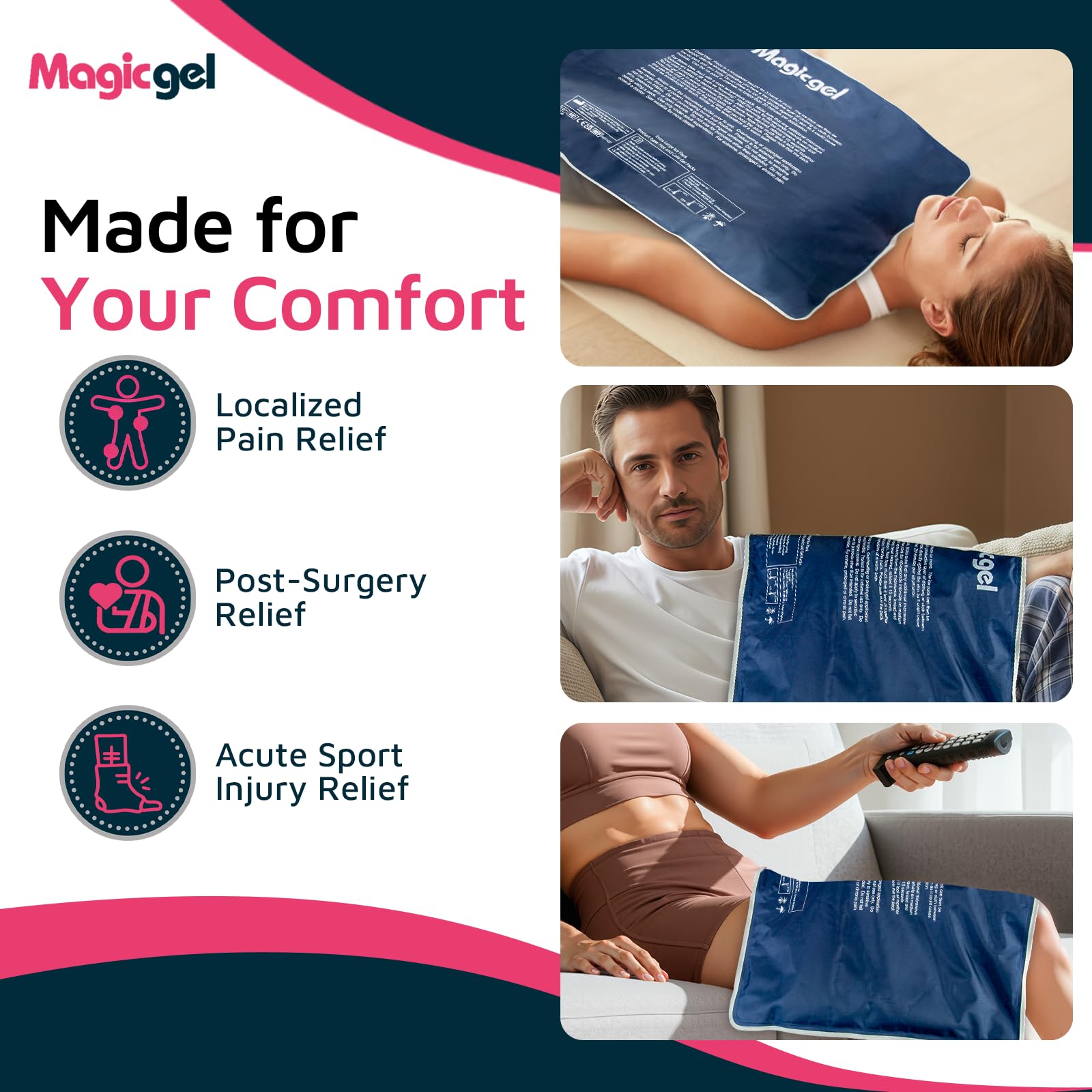 Magic Gel Bolsa Hielo Lesiones Extra Grande - Bolsa Gel Frio para Lesiones XL - Compresa para Congelador o Microondas - Alivia Dolores de Espalda Fisioterapia Recuperación Rápida y Más - Gris