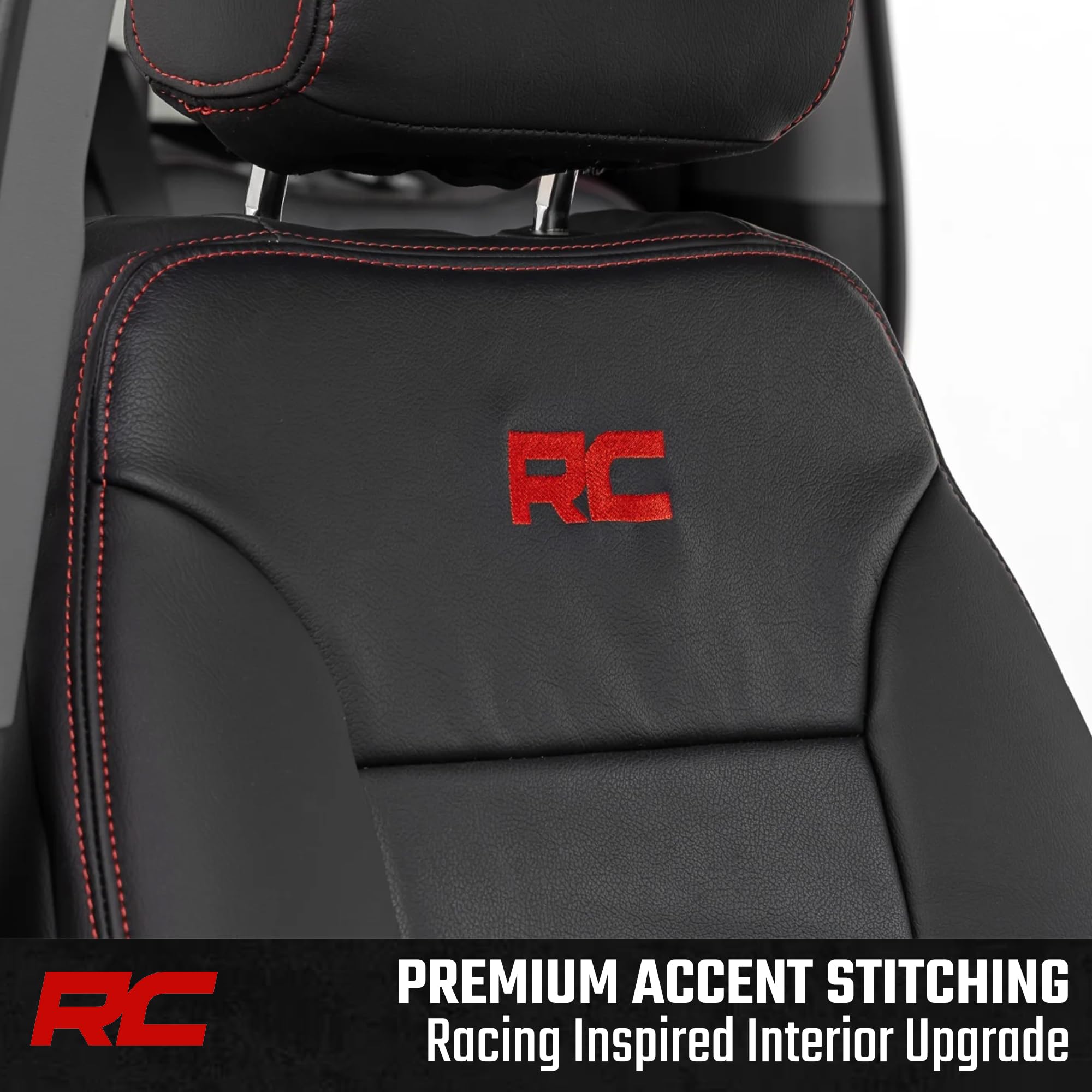 Rough Country Leather Seat Covers for Chevy Silverado 1500 & GMC Sierra 1500 Crew Cab (2019–2026) – Front Buckets & 60/40 Rear