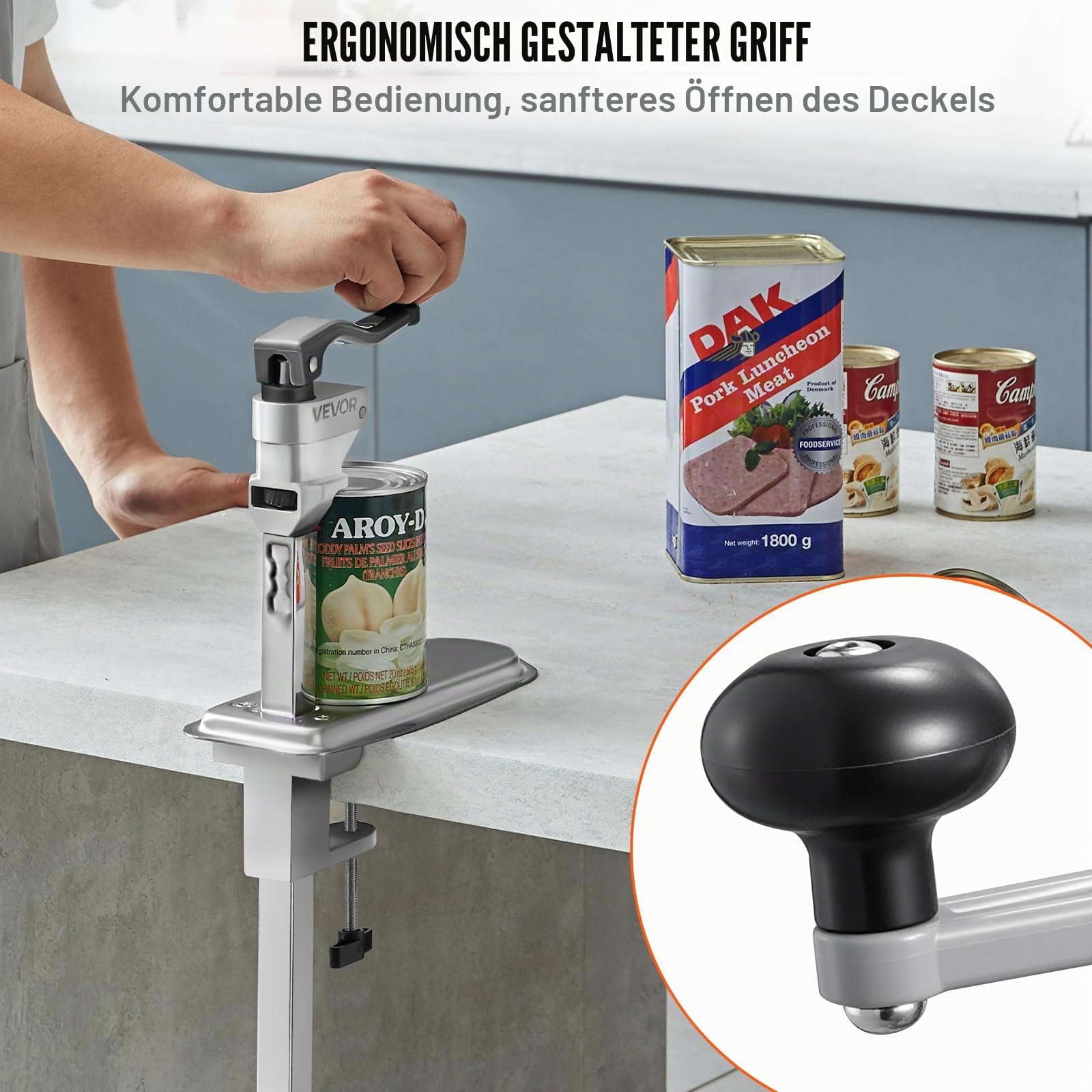 VEVOR kommerzieller Dosenöffner, manueller Tischdosenöffner für Dosen bis zu 40 cm Höhe, höhenverstellbarer Konservenöffner mit Schrauben & Tischklemme, Büchsenöffner für Restaurants Hotels