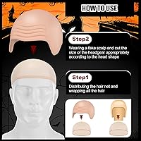 Vista 4 de WILLBOND 4 piezas de gorras calvas de Halloween para maquillaje de látex calvo, gorra para cabeza, peluca, sombrero, accesorios de disfraz