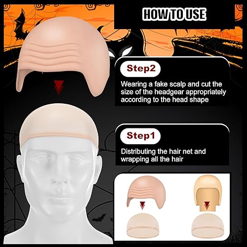Miniatura 4 de WILLBOND 4 gorras de Halloween calvas para maquillaje de látex calvo para cabeza, peluca, sombrero, accesorios de disfraz para adultos (color de
